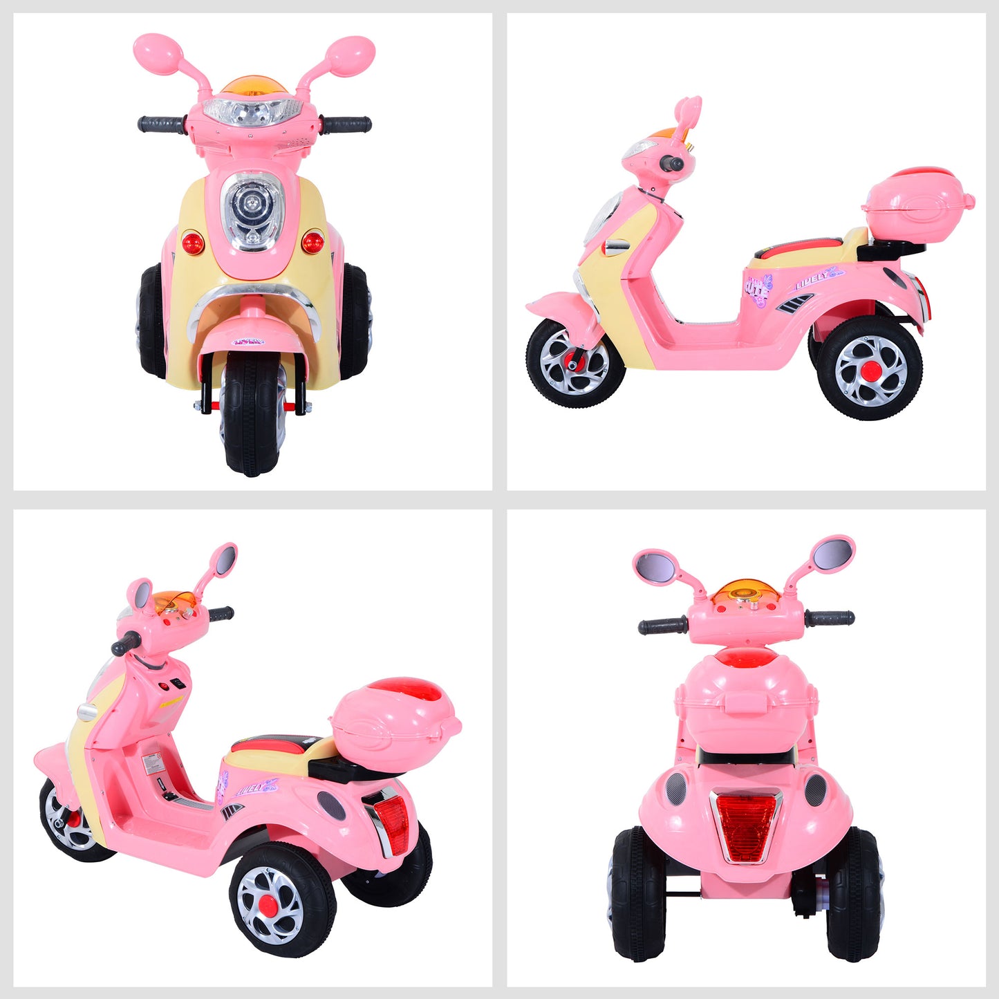 HOMCOM Coche Triciclo Moto Eléctrica Infantil Correpasillos a Batería Niños +3 años 6V Metal + PP 108x51x75cm Rosa