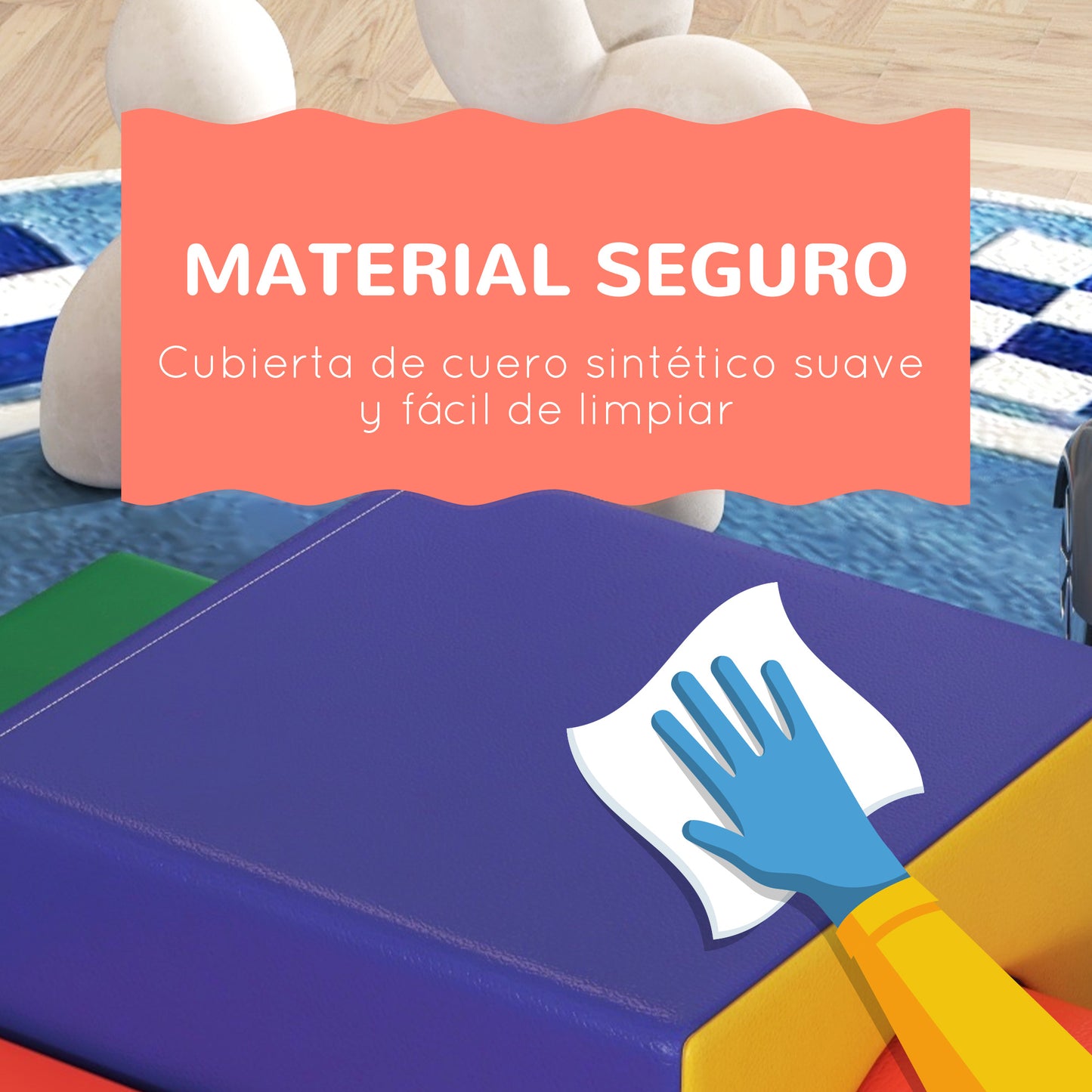 HOMCOM Juego de 4 Bloques de Espuma para Niños de 1-3 Años Figuras de Construcción Juguete para Aprendizaje Infantil Tapizado en PU 150x50x39 cm Multicolor