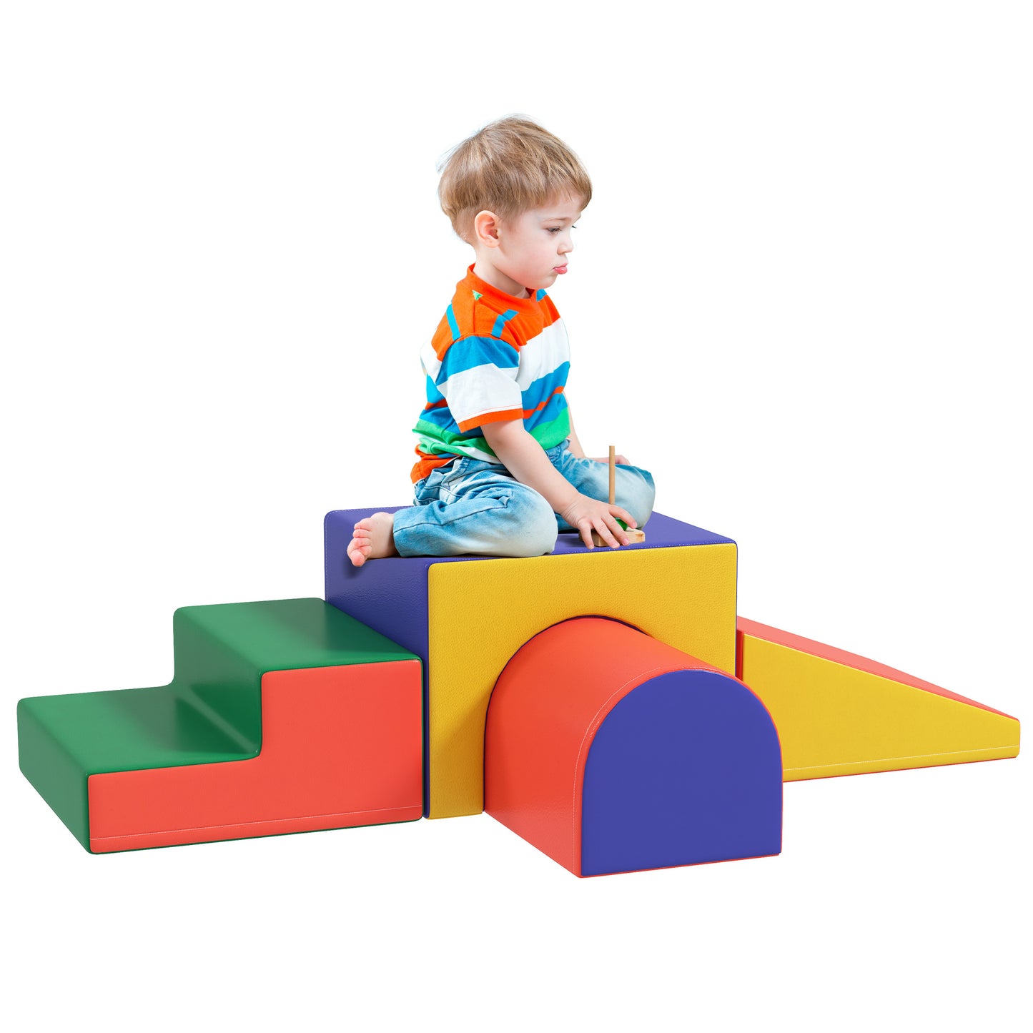 HOMCOM Juego de 4 Bloques de Espuma para Niños de 1-3 Años Figuras de Construcción Juguete para Aprendizaje Infantil Tapizado en PU 150x50x39 cm Multicolor