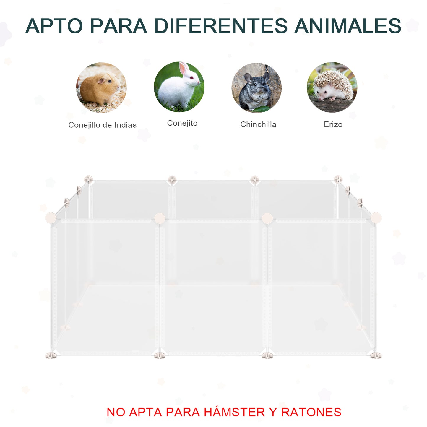 PawHut Valla para Animales Pequeños Jaula Modular con 12 Paneles 24 Conectores para Conejos Cobayas y Cachorros 105x105x45 cm Blanco