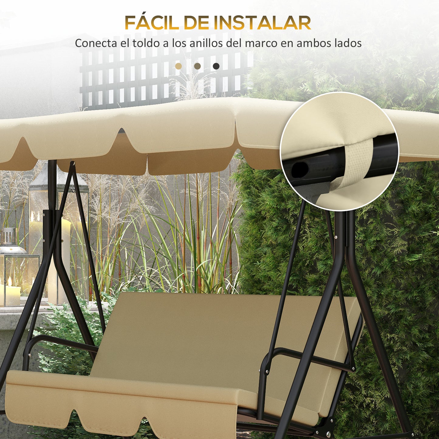 Outsunny Toldo de Repuesto para Columpio de 3 Plazas Techo Universal para Balancín de Jardín Tela de Poliéster Protección Solar 156x117x15 cm Beige