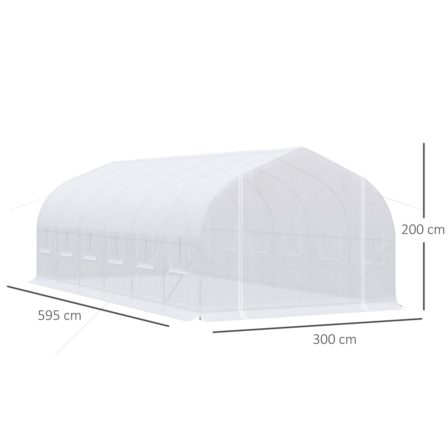 Outsunny Invernadero de Exterior Invernadero de Túnel 6x3x2 m Invernadero de Jardín Grande con 12 Ventanas y Puerta Enrollable con Cremallera Macro de Metal para Cultivo Plantas Blanco