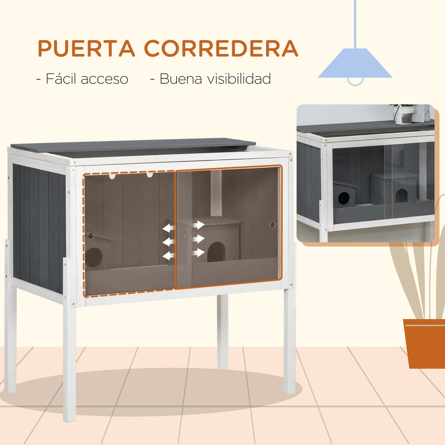 PawHut Jaula para Hámster de Madera 82x45x81 cm Casa para Roedores con 2 Puertas de Acrílico Estante Extraíble 2 Casitas para Animales Pequeños Gris Oscuro