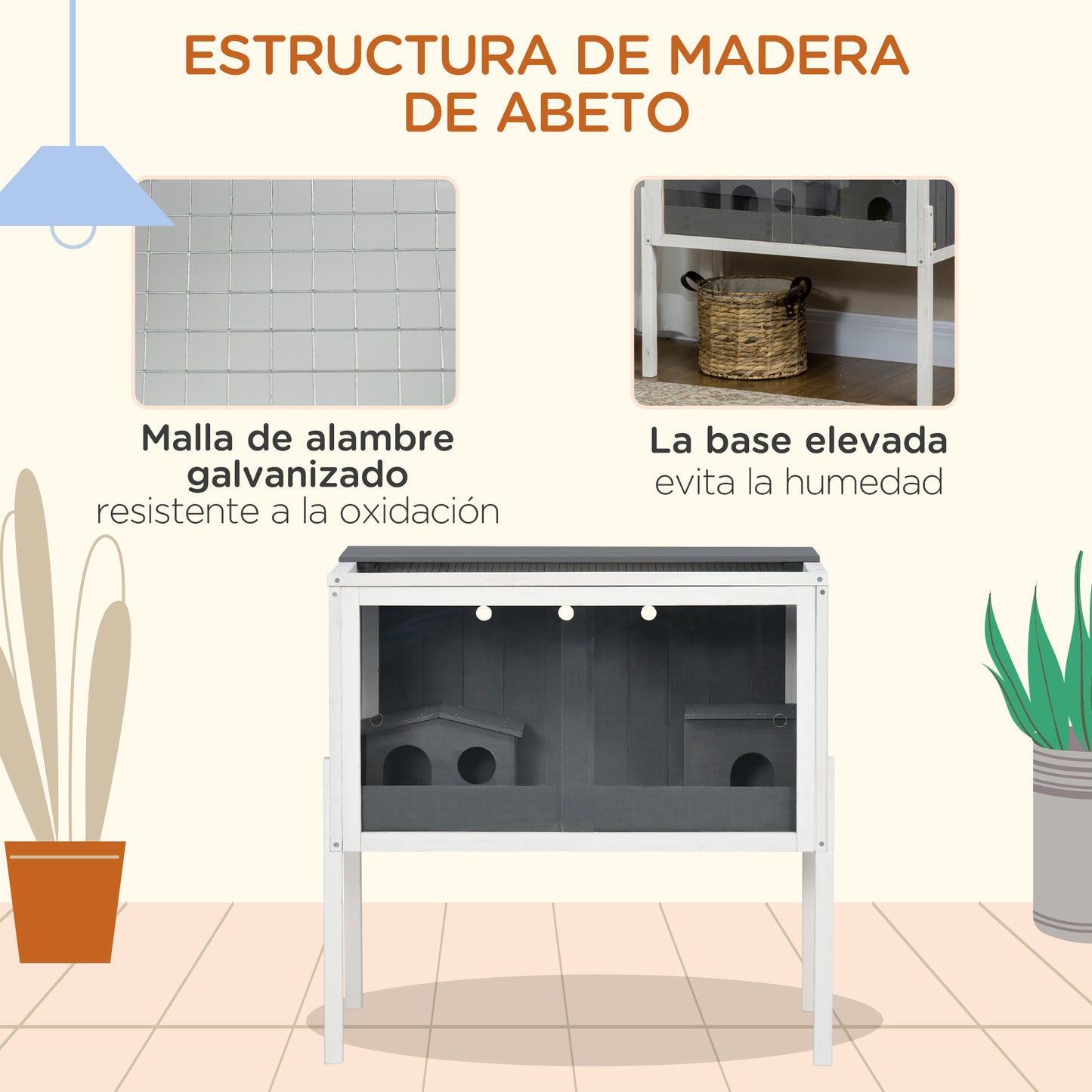 PawHut Jaula para Hámster de Madera 82x45x81 cm Casa para Roedores con 2 Puertas de Acrílico Estante Extraíble 2 Casitas para Animales Pequeños Gris Oscuro