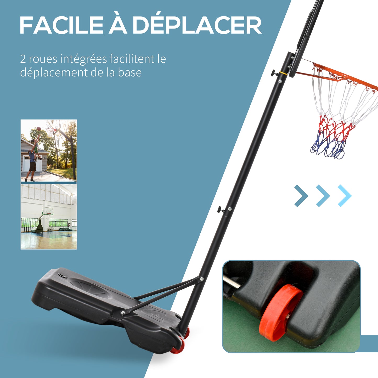 HOMCOM Canasta de Baloncesto Ajustable de 205-261 cm Aro de Baloncesto Portátil con Soporte de Acero Base Rellenable y 2 Ruedas de Transporte para Niños y Adultos Rojo Negro