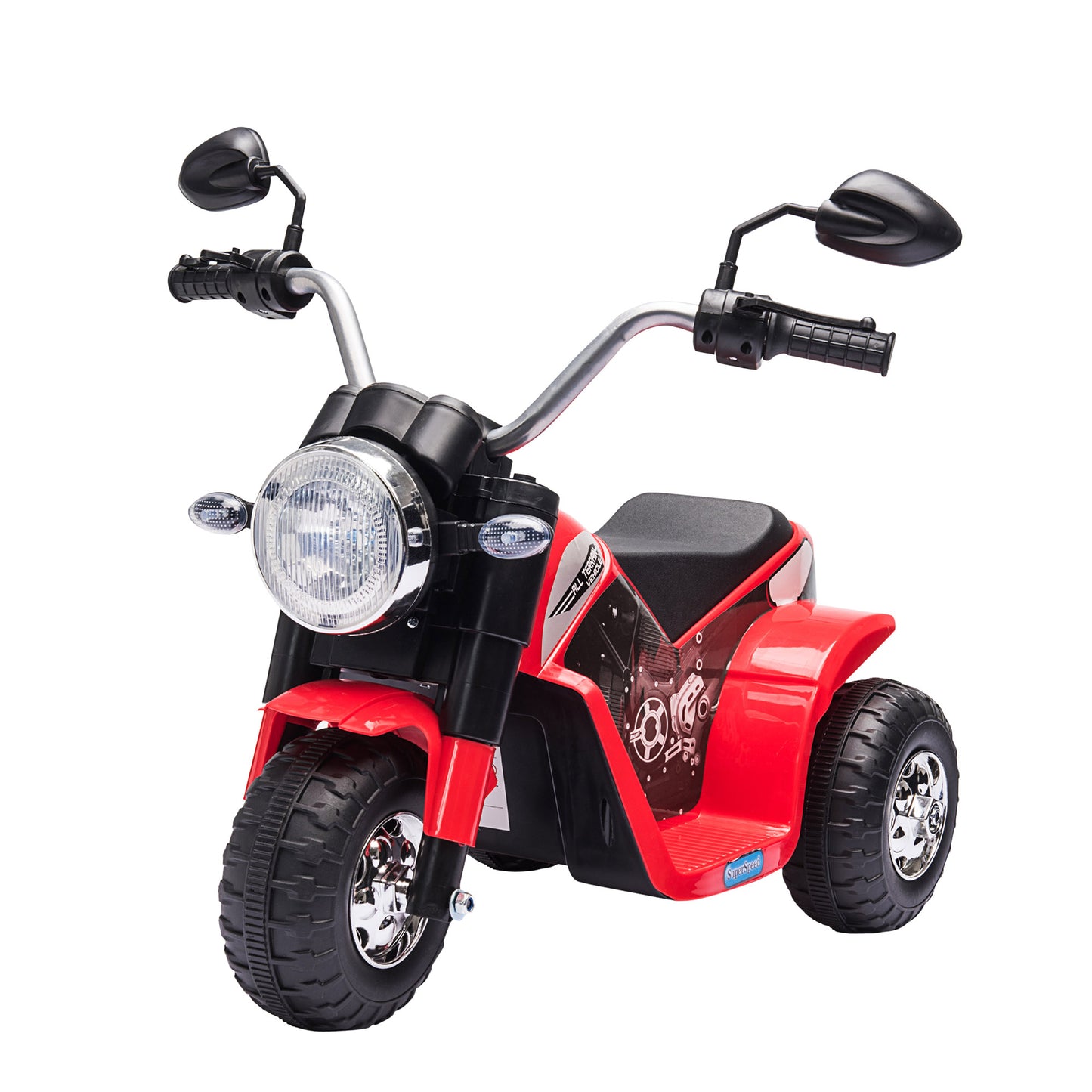 HOMCOM Moto Eléctrica Infantil con 3 Ruedas Moto Eléctrica para Niños de 18-36 Meses Triciclo a Batería 6V con Faro Bocina 72x57x56 cm Rojo