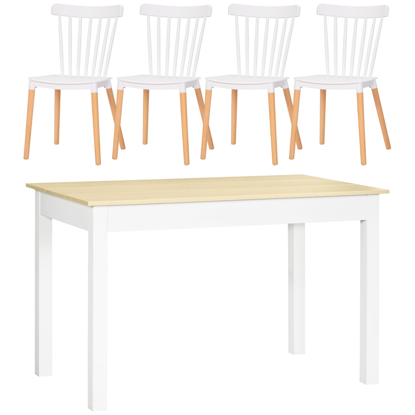 HOMCOM Conjunto de Comedor 5 Piezas Juego de 1 Mesa y 4 Sillas con Respaldo Alto Estilo Moderno para Cocina Restaurante 48x52,5x83 cm 119x70x75 cm Blanco