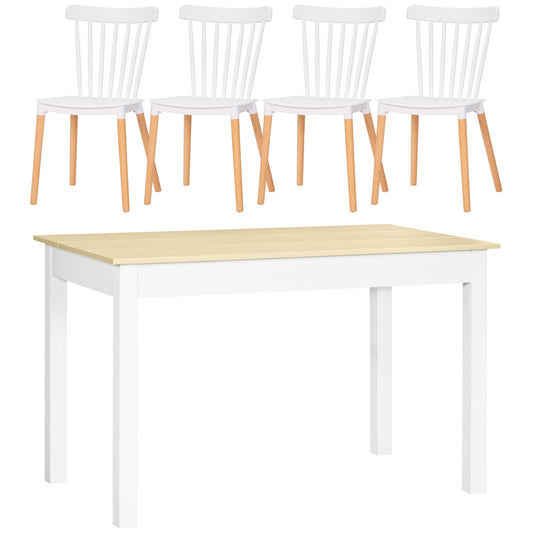 HOMCOM Conjunto de Comedor 5 Piezas Juego de 1 Mesa y 4 Sillas con Respaldo Alto Estilo Moderno para Cocina Restaurante 48x52,5x83 cm 119x70x75 cm Blanco