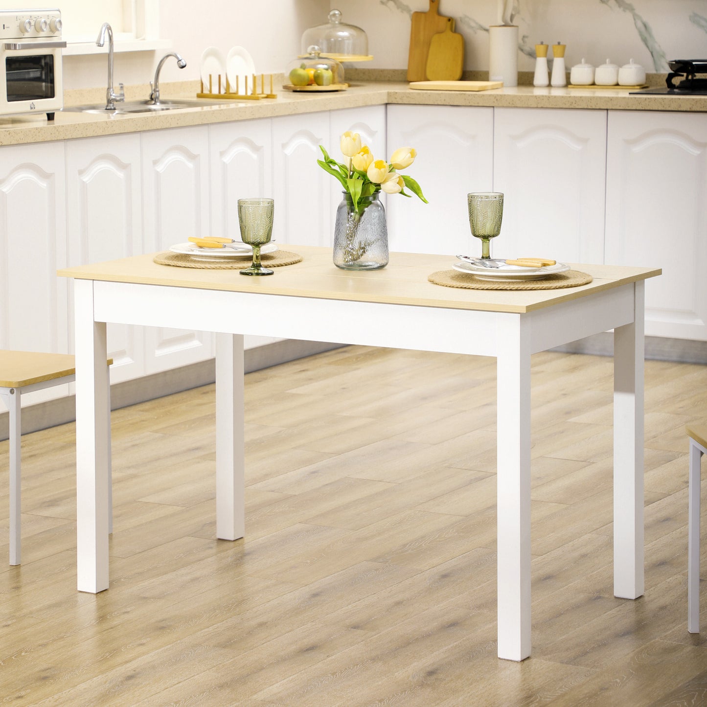 HOMCOM Conjunto de Comedor 5 Piezas Juego de 1 Mesa y 4 Sillas con Respaldo Alto Estilo Moderno para Cocina Restaurante 48x52,5x83 cm 119x70x75 cm Blanco