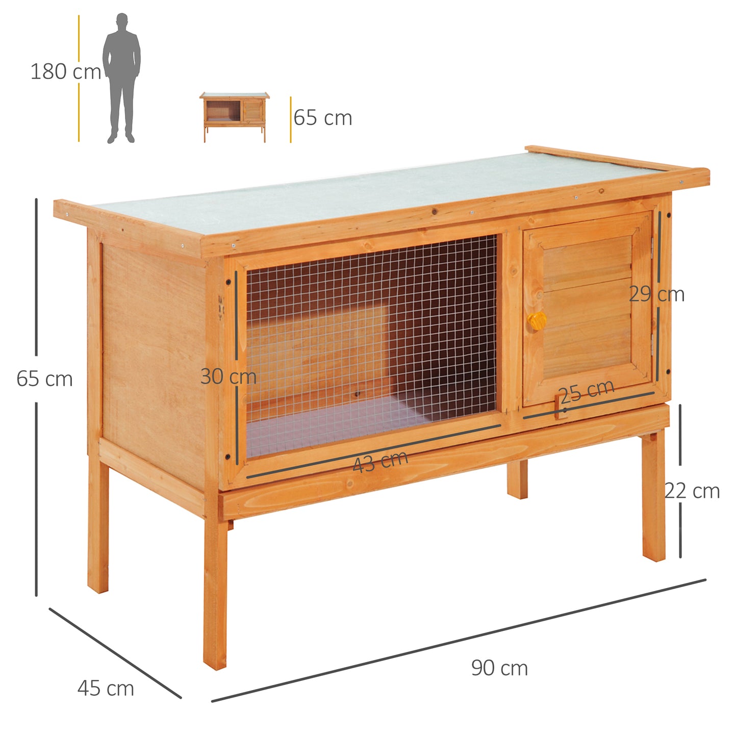 PawHut Casa para Conejos Exterior Conejera Grande de Patas Elevadas con Bandeja Extraíble Fácil de Limpiar Estable Buena Ventilación 90x45x65cm Color Madera