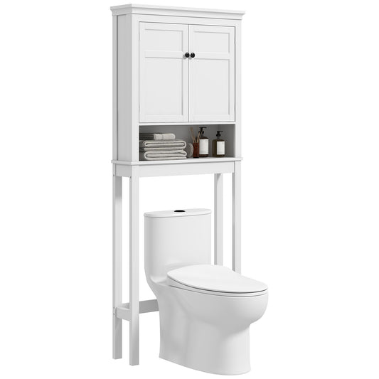 HOMCOM Mueble sobre Inodoro Armario para Lavadora con 2 Puertas Compartimento y Estante Ajustable Mueble para Baño 70x20x175 cm Blanco