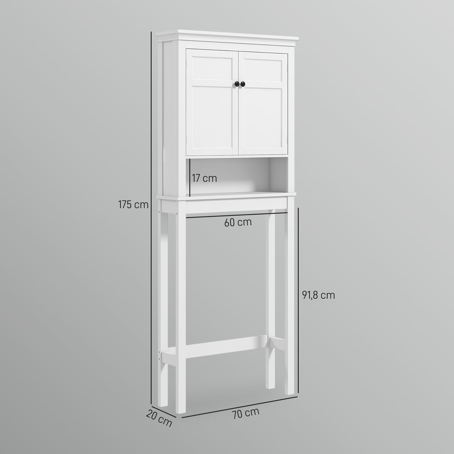 HOMCOM Mueble sobre Inodoro Armario para Lavadora con 2 Puertas Compartimento y Estante Ajustable Mueble para Baño 70x20x175 cm Blanco