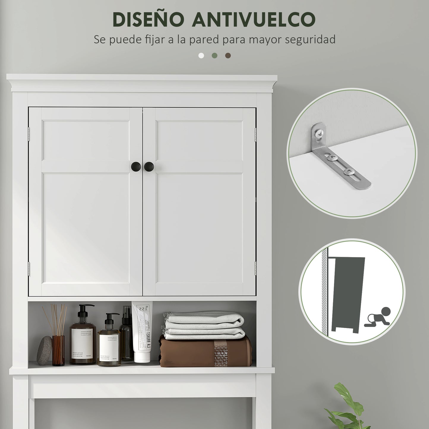 HOMCOM Mueble sobre Inodoro Armario para Lavadora con 2 Puertas Compartimento y Estante Ajustable Mueble para Baño 70x20x175 cm Blanco