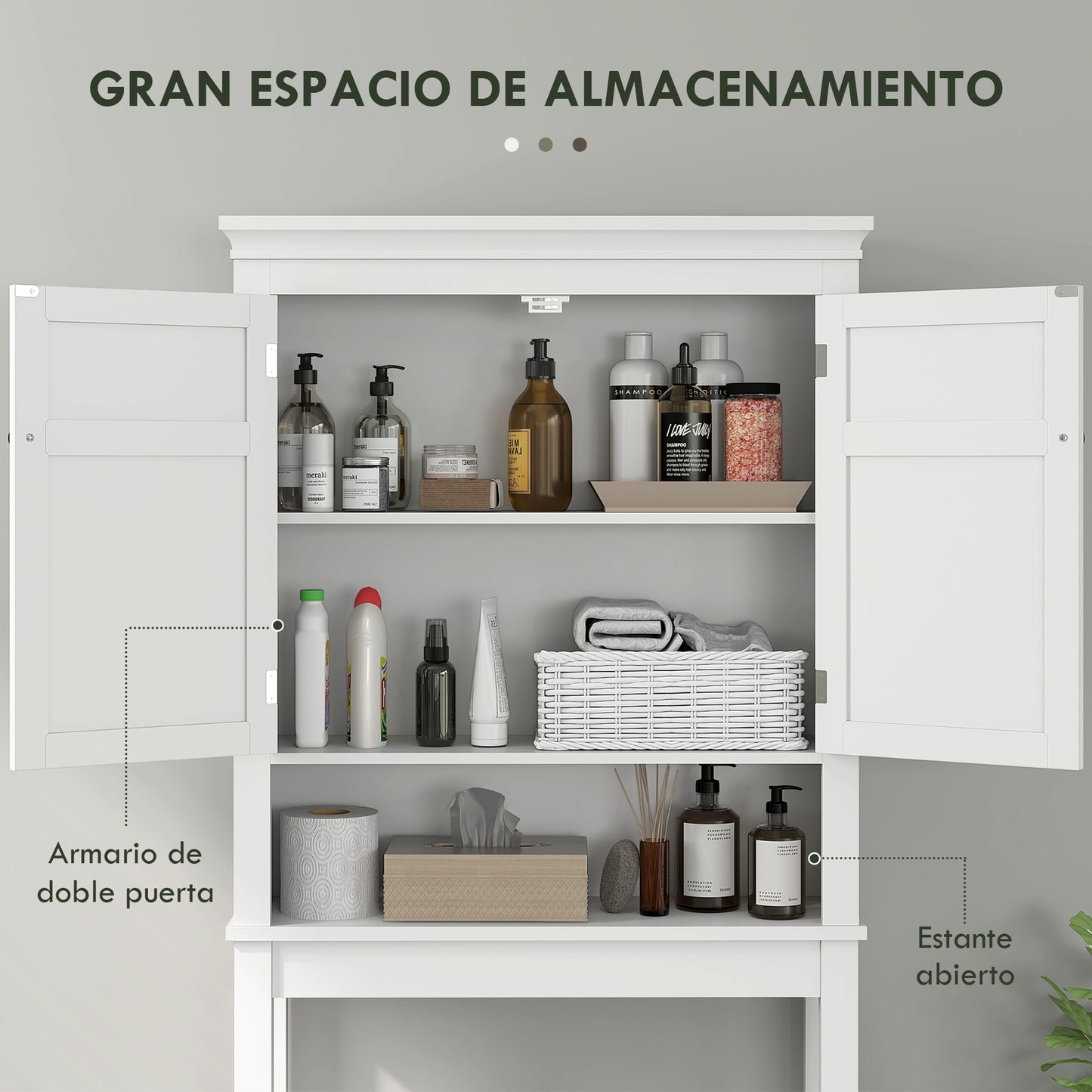 HOMCOM Mueble sobre Inodoro Armario para Lavadora con 2 Puertas Compartimento y Estante Ajustable Mueble para Baño 70x20x175 cm Blanco