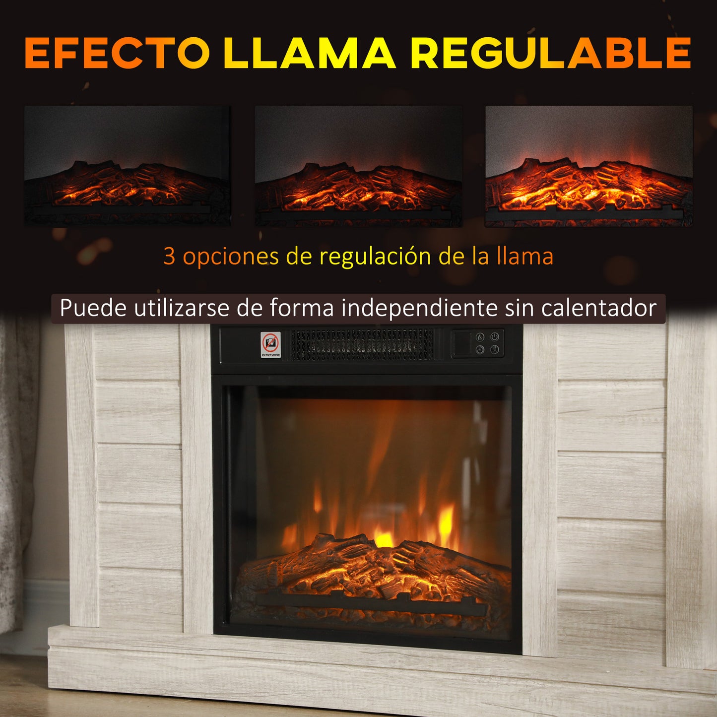 HOMCOM Chimenea Eléctrica 1800W Chimenea Decorativa con Efecto de Llama Mando a Distancia Temporizador Semanal Protección Contra Sobrecalentamiento para Sala 30 m² Gris Claro