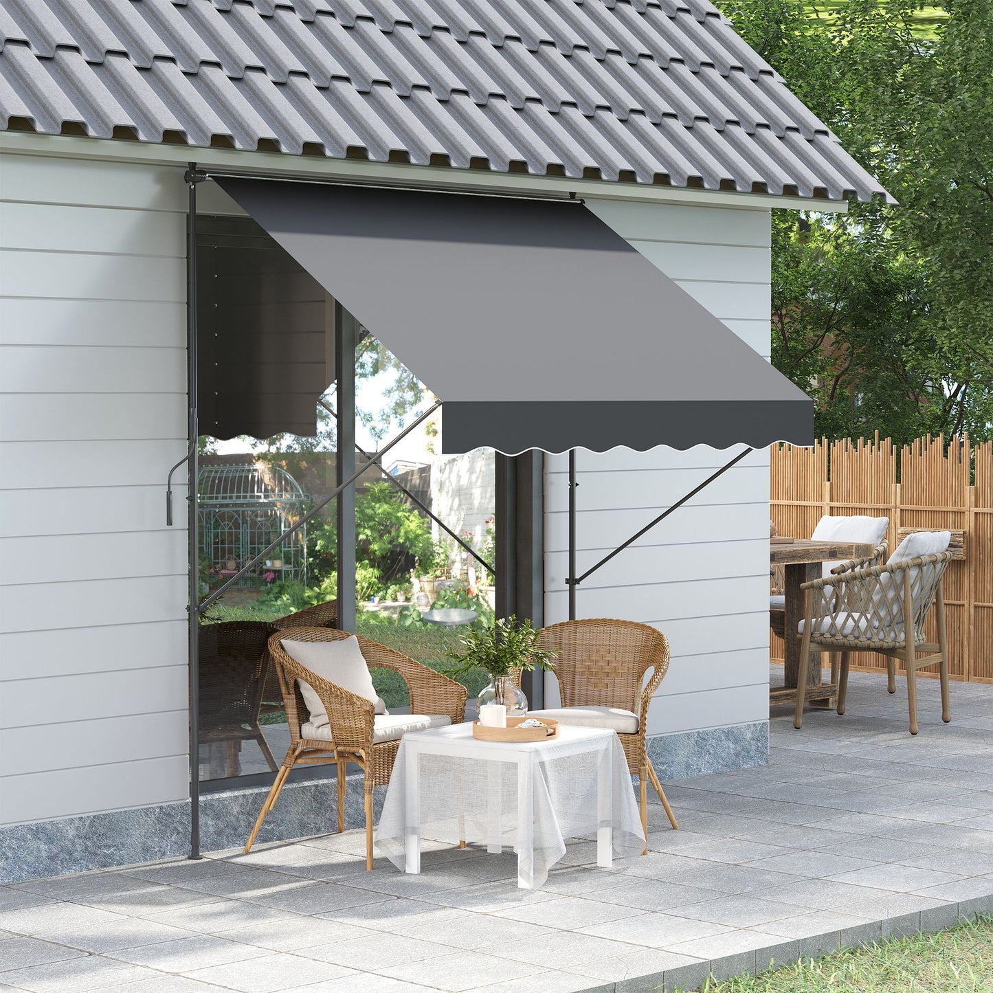 Outsunny Toldo Manual Retráctil 200x175x210-310 cm Toldo para Balcón con Altura Ajustable Manivela y Protección Solar para Terraza Jardín Gris