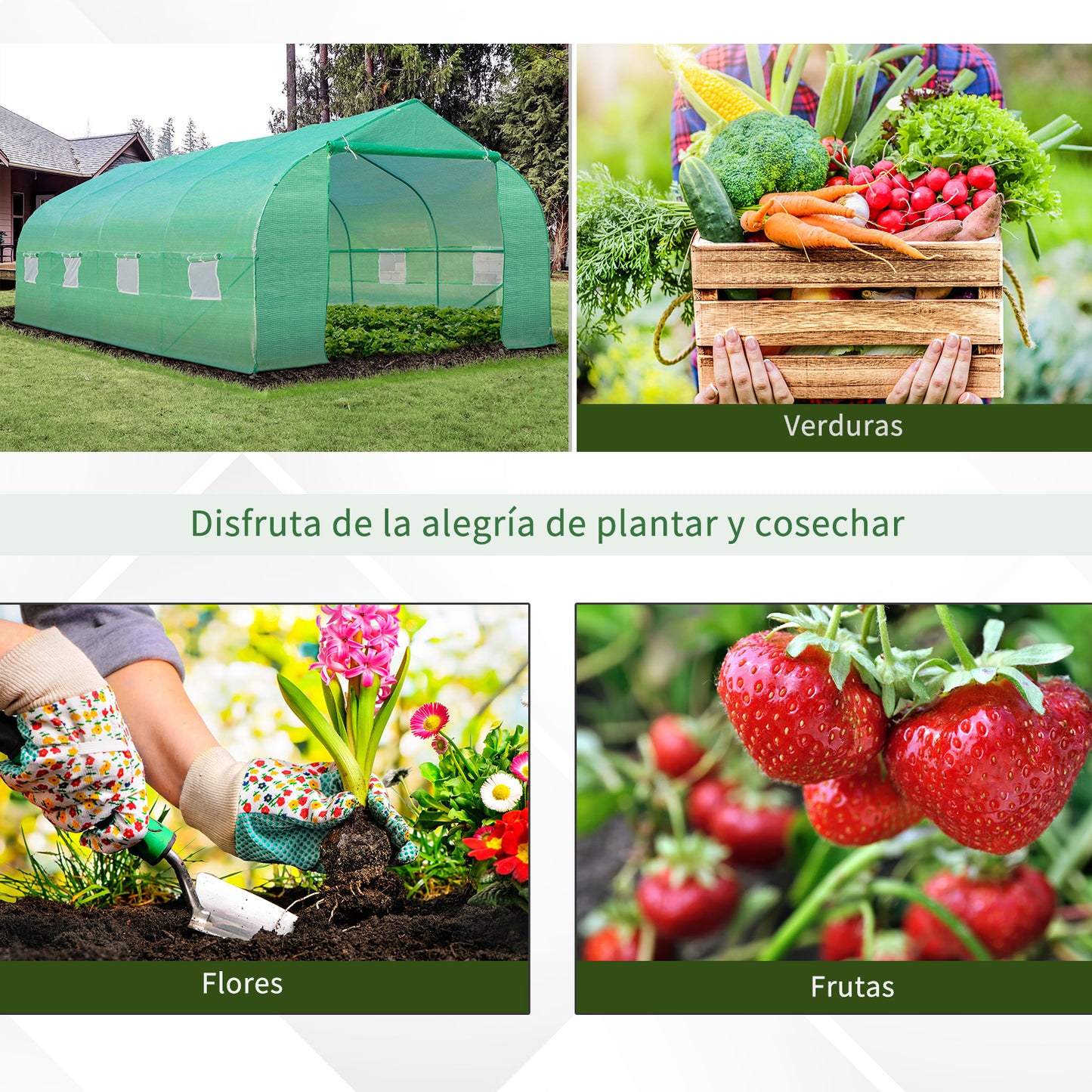 Outsunny Invernadero de Jardín 6x3x2 m Tipo Túnel para Cultivo Plantas Verduras con 8 Ventanas Transpirables y Puerta Enrollable con Cremallera Acero Verde