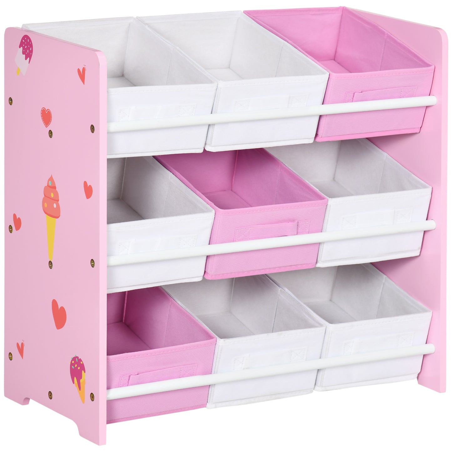 ZONEKIZ Estantería Infantil con 9 Cajas de Tela no Tejida Extraíbles Organizador de Juguetes para Dormitorio Guardería 63x30x60 cm Rosa