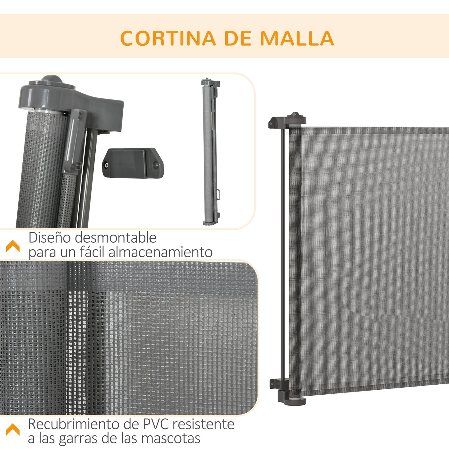 PawHut Puerta de Seguridad para Perros y Gatos Extensible 0-150 cm Puerta Retráctil para Mascotas Barrera para Escaleras y Pasillos Aleación de Aluminio 165x10,7x85 cm Gris