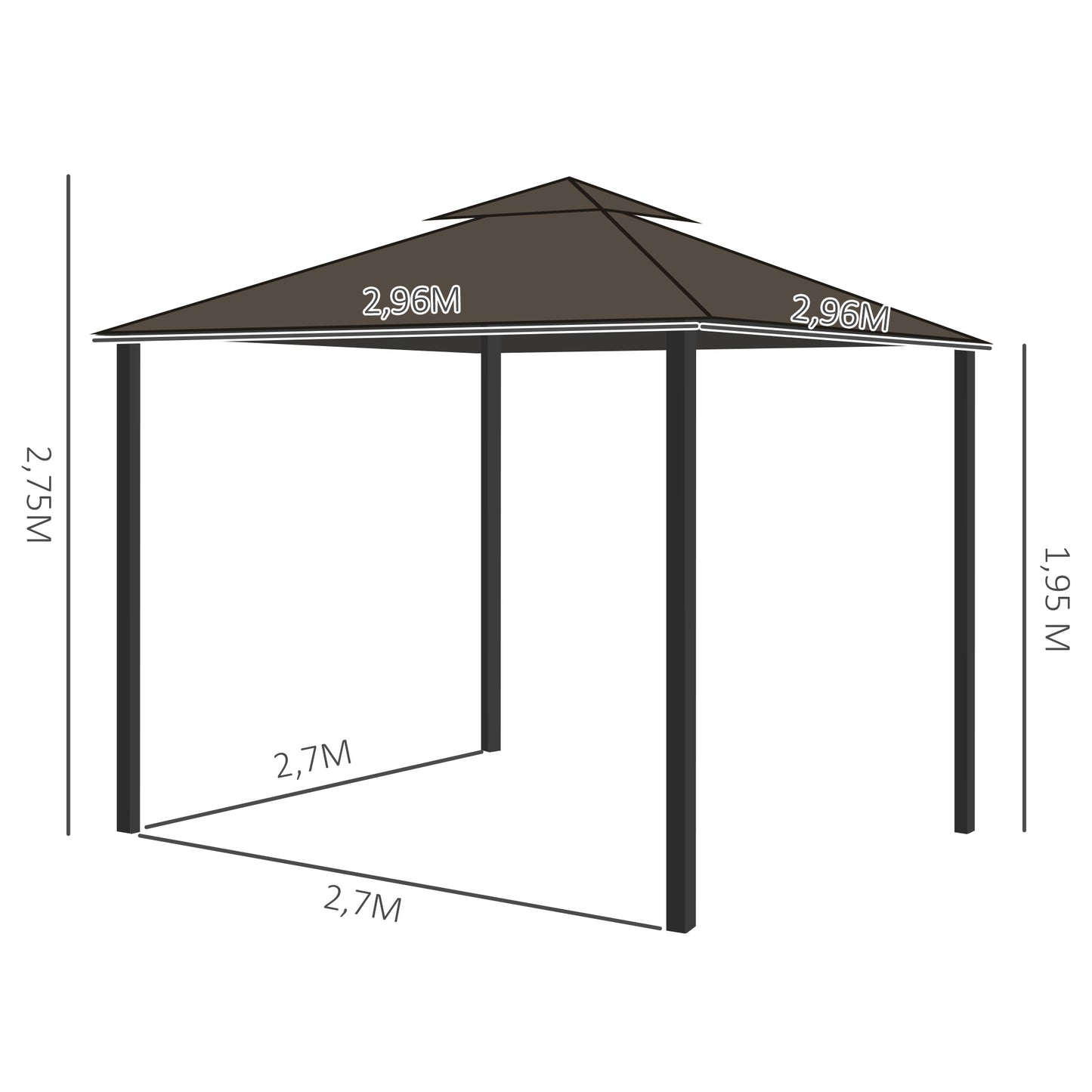 Outsunny Cenador de Jardín 3x3m Pabellón de Aluminio Exterior con Doble Techo de Ventilación 4 Cortinas Laterales y 4 Mosquiteras con Cremallera Gazebo para Fiestas Eventos Patio Café