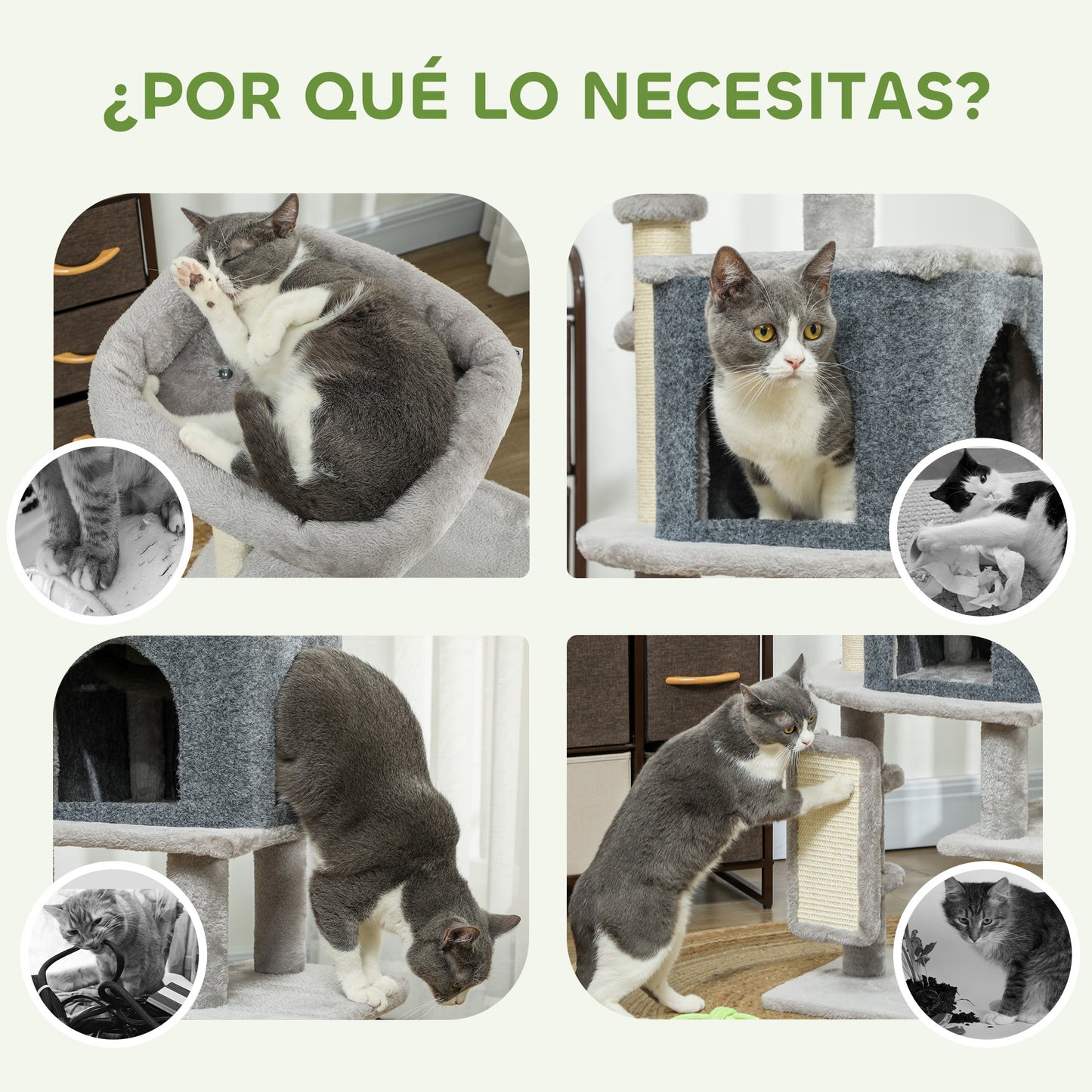 PawHut Árbol Rascador para Gatos Altura 104 cm Árbol para Gatos Torre para Gatos con Plataformas Poste con Cepillo Bolas Colgantes y Almohadilla para Rascar Gris Claro