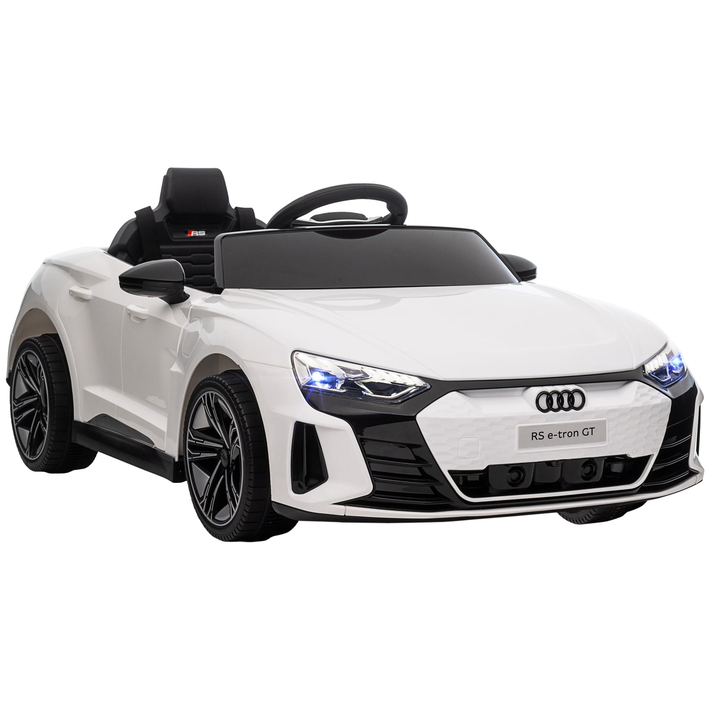 HOMCOM Coche Eléctrico para Niños de +3 Años AUDI RS e-tron GT Coche de Batería 12V con Mando a Distancia Faros LED Bocina Música USB y Apertura de Puerta 3-5 km/h Blanco