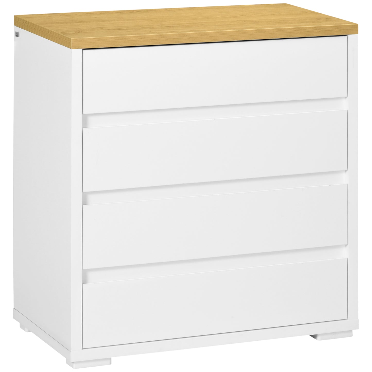 HOMCOM Cómoda Moderna con 4 Cajones Mueble Cajonera de Madera para Dormitorio Salón Habitación Carga 40 kg 70x37x75 cm Blanco y Natural