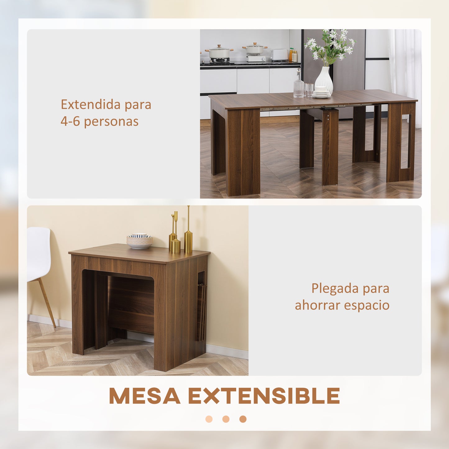 HOMCOM Mesa de Comedor Extensible para 4-6 Personas Mesa Consola con Alas Abatibles Mesa Auxiliar Multifuncional para Estudio Cocina Carga 60 kg 180x85x75 cm Marrón