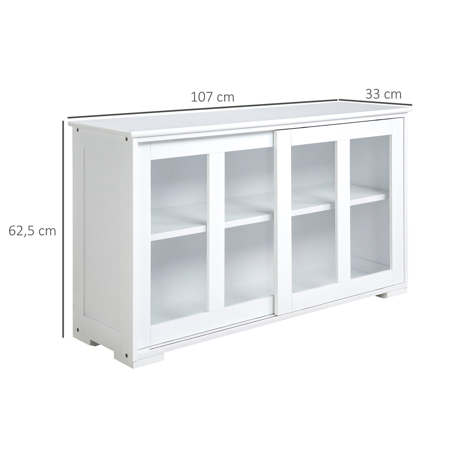 HOMCOM Aparador de Cocina Moderno Aparador Apilable Mueble Auxiliar de Cocina con 2 Puertas Corredizas de Vidrio y Estante Ajustable para Salón Comedor 107x33x62,5 cm Blanco