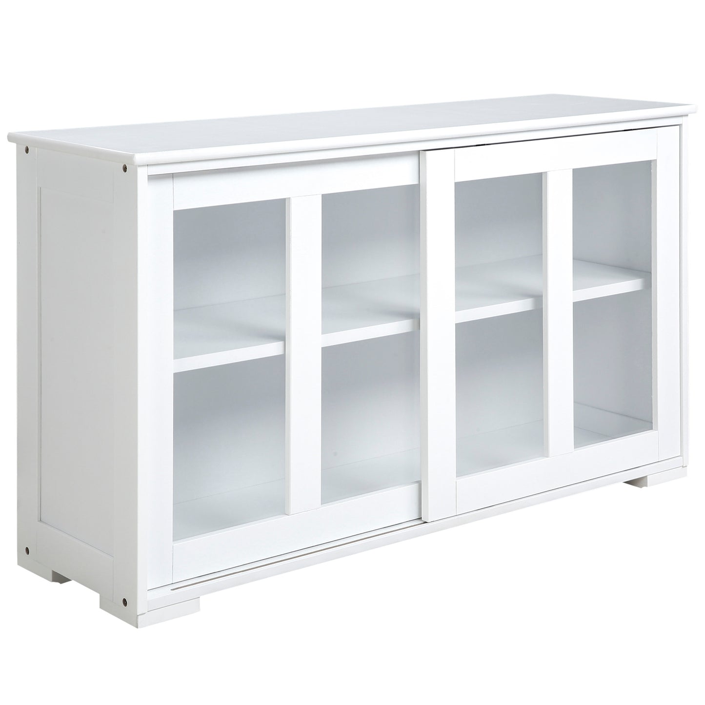 HOMCOM Aparador de Cocina Moderno Aparador Apilable Mueble Auxiliar de Cocina con 2 Puertas Corredizas de Vidrio y Estante Ajustable para Salón Comedor 107x33x62,5 cm Blanco