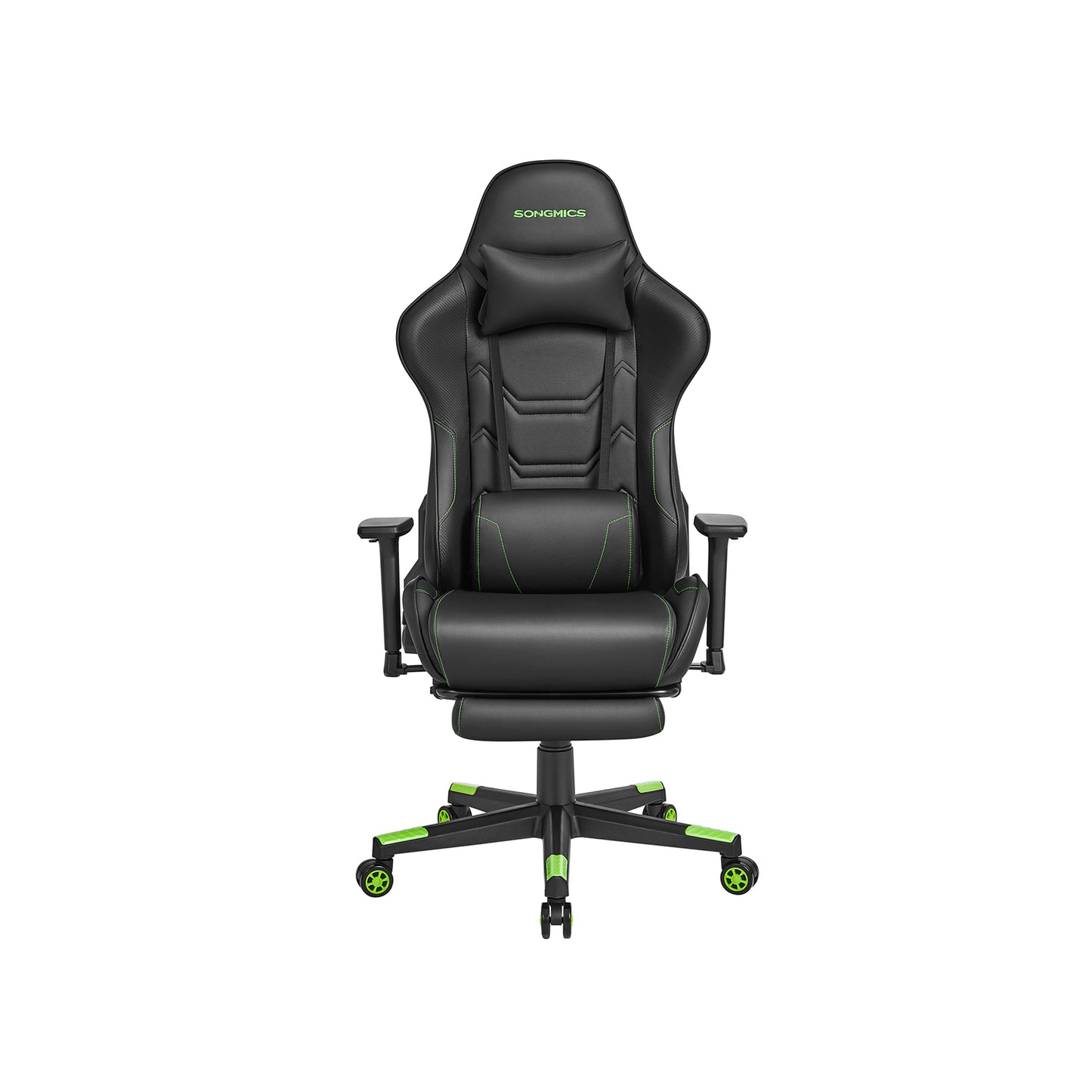 Silla Gaming Giratoria Ergonómica Reposapiés Negro y Verde-SONGMICS