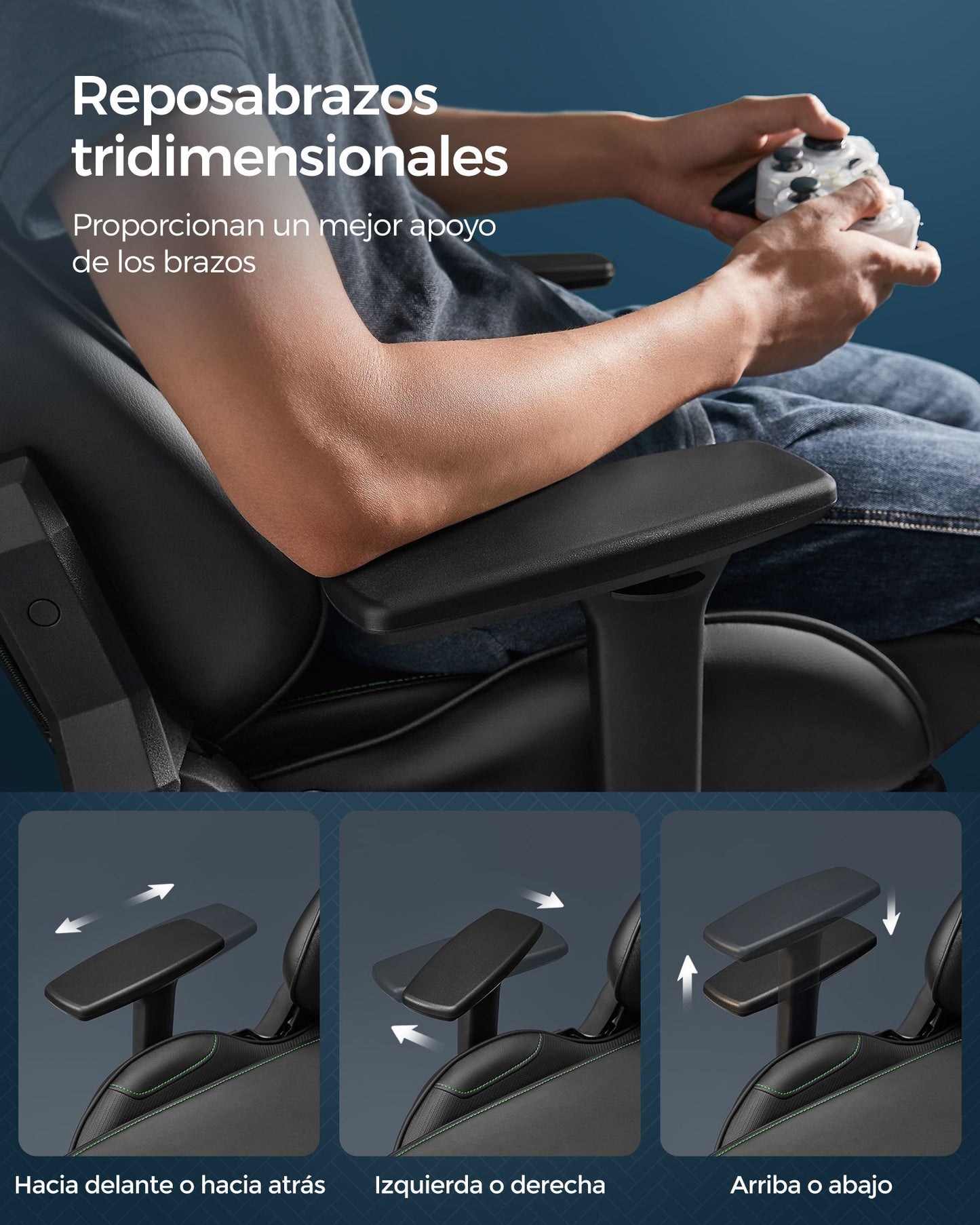 Silla Gaming Giratoria Ergonómica Reposapiés Negro y Verde-SONGMICS