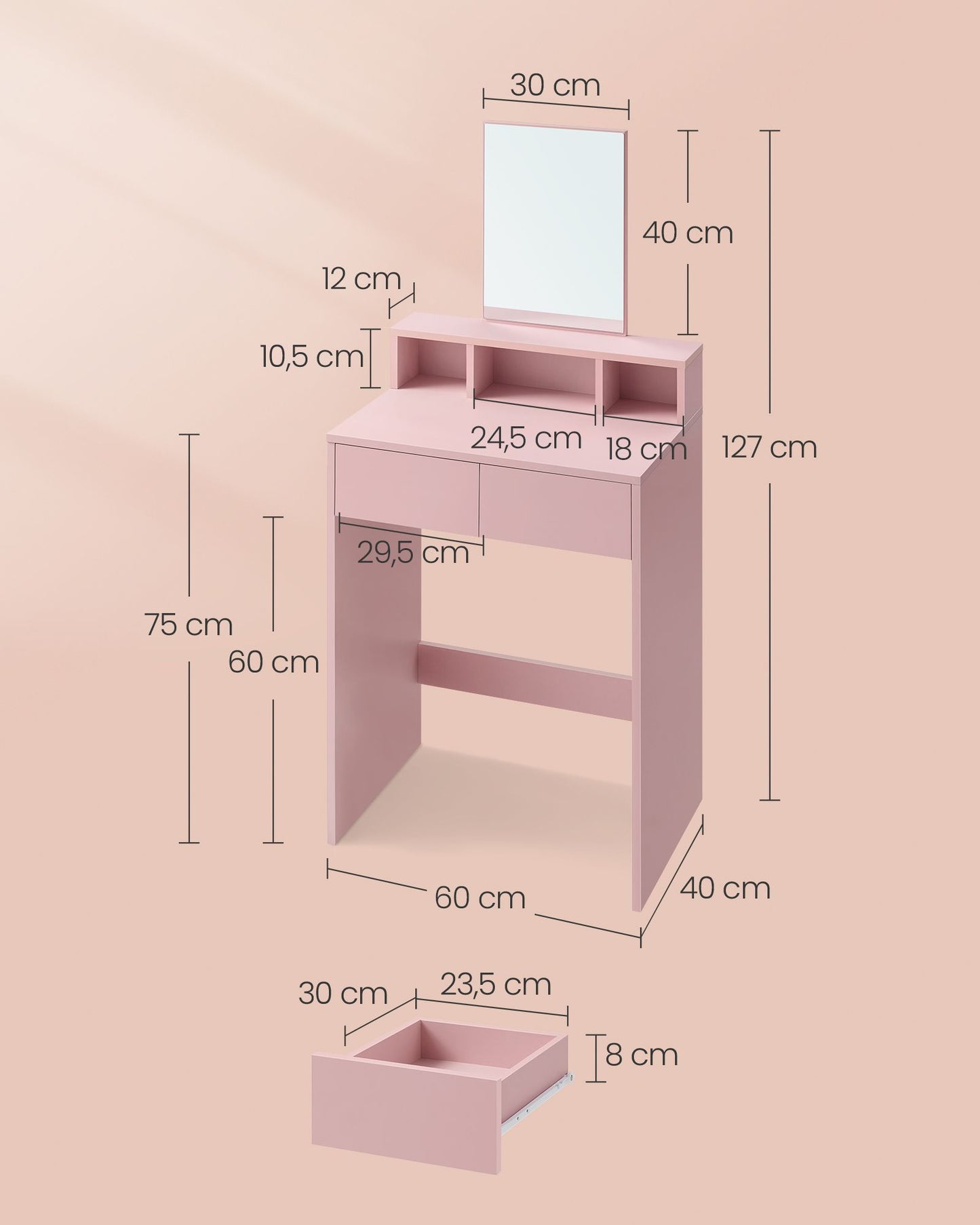 Tocador Mesa de Maquillaje con Espejo Rosa Jalea-VASAGLE