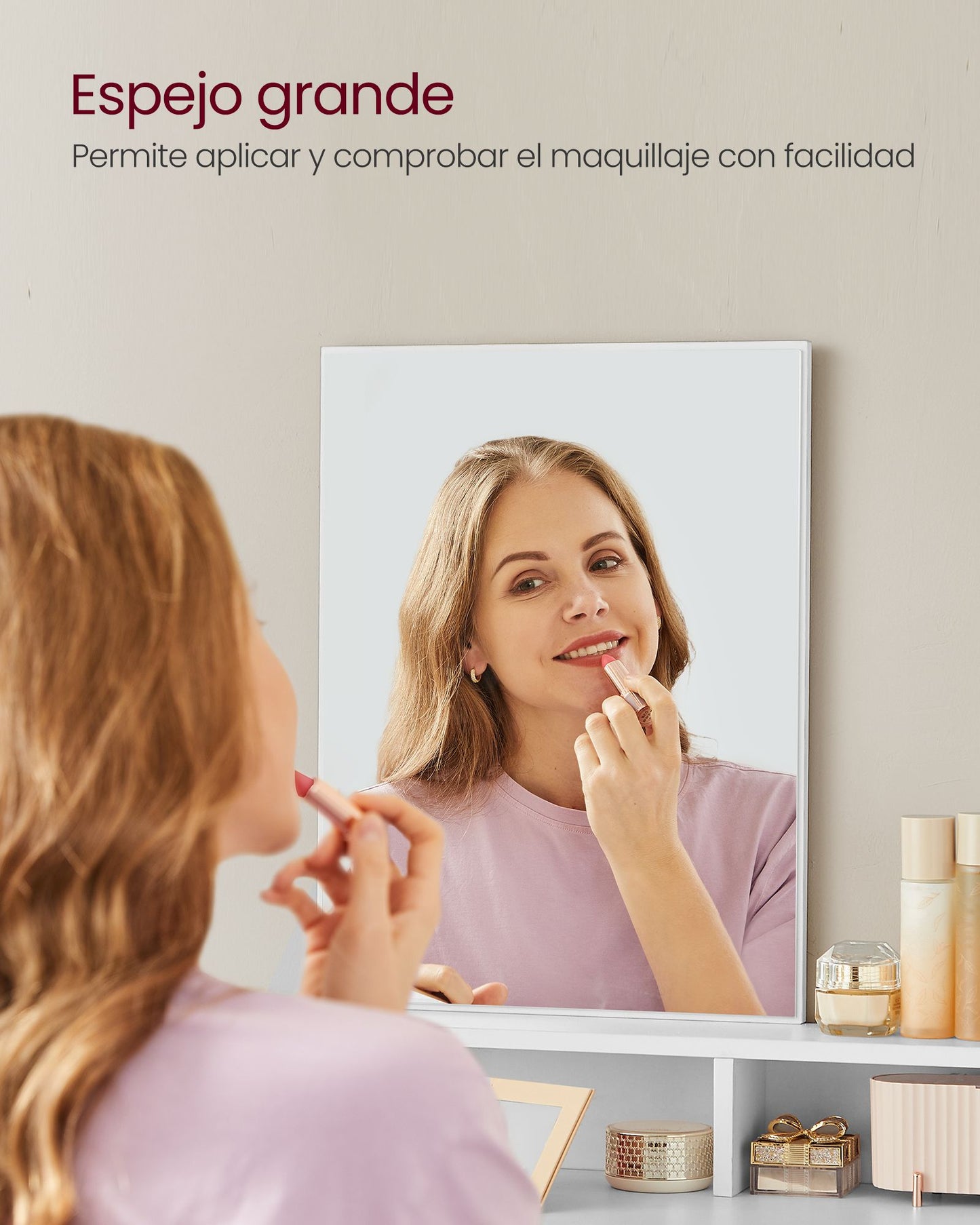 Tocador Mesa de Maquillaje con Espejo Grande Estilo Moderno Blanco-VASAGLE