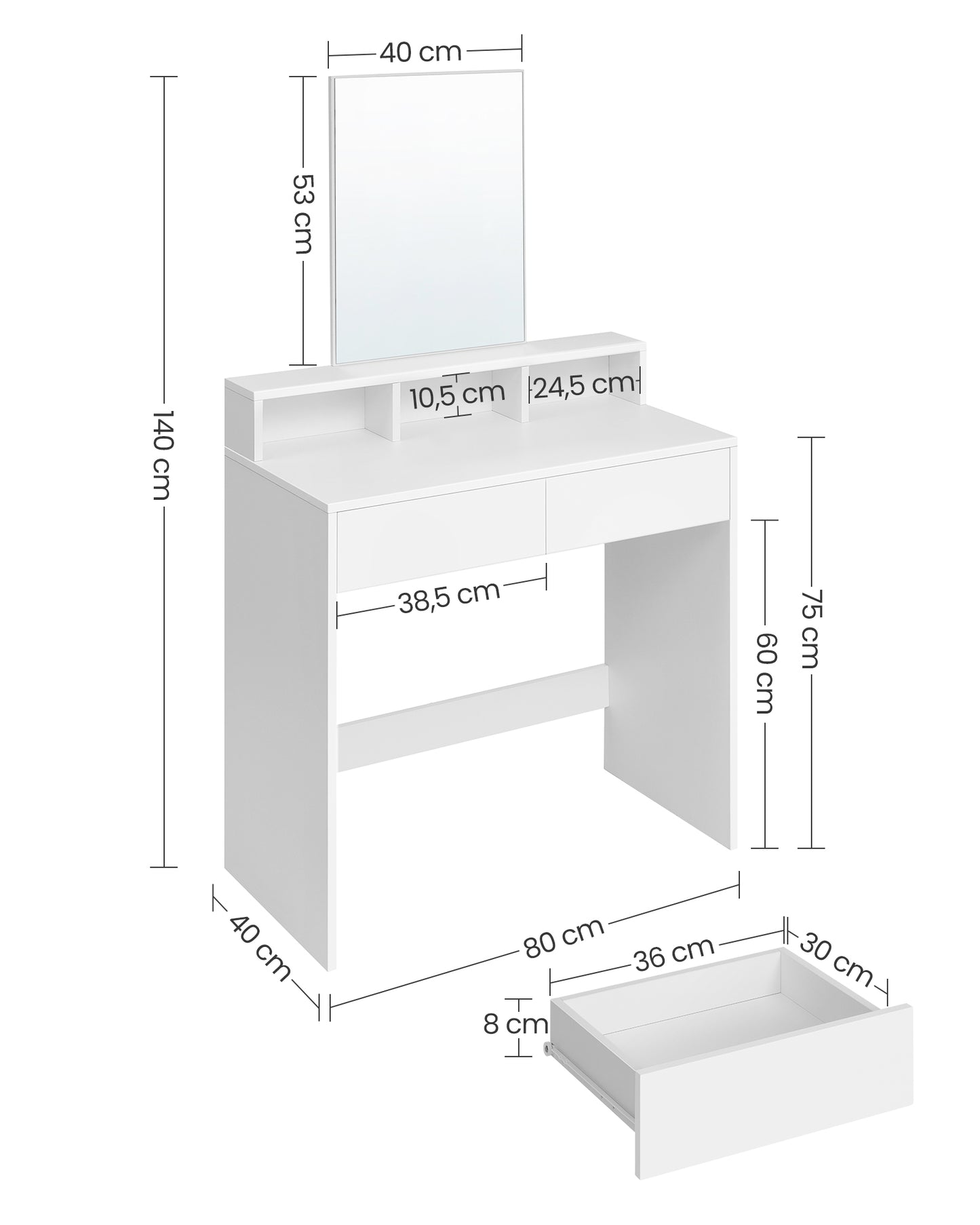 Tocador Mesa de Maquillaje con Espejo Grande Estilo Moderno Blanco-VASAGLE