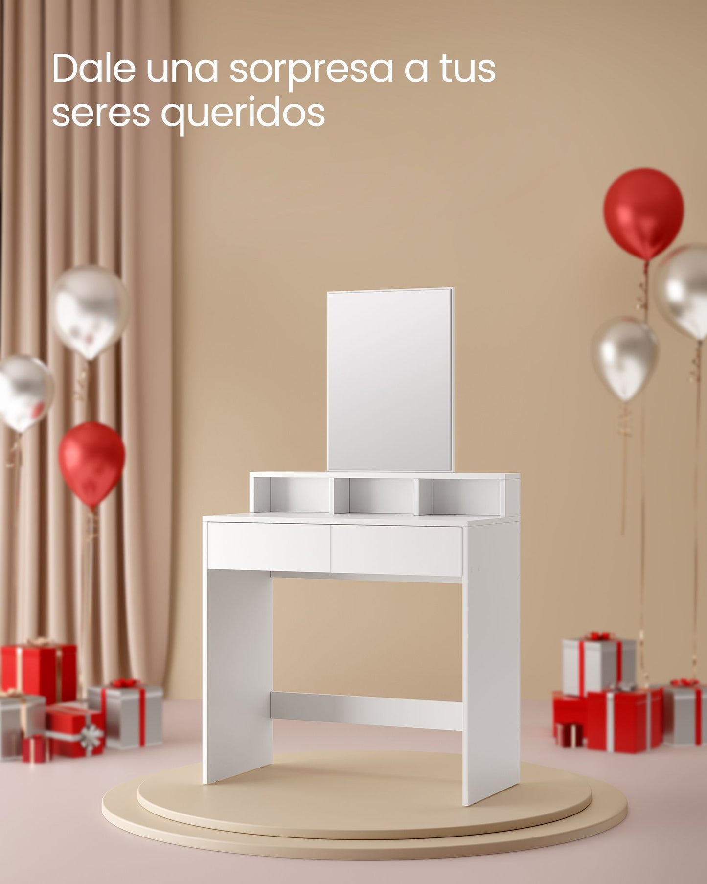 Tocador Mesa de Maquillaje con Espejo Grande Estilo Moderno Blanco-VASAGLE