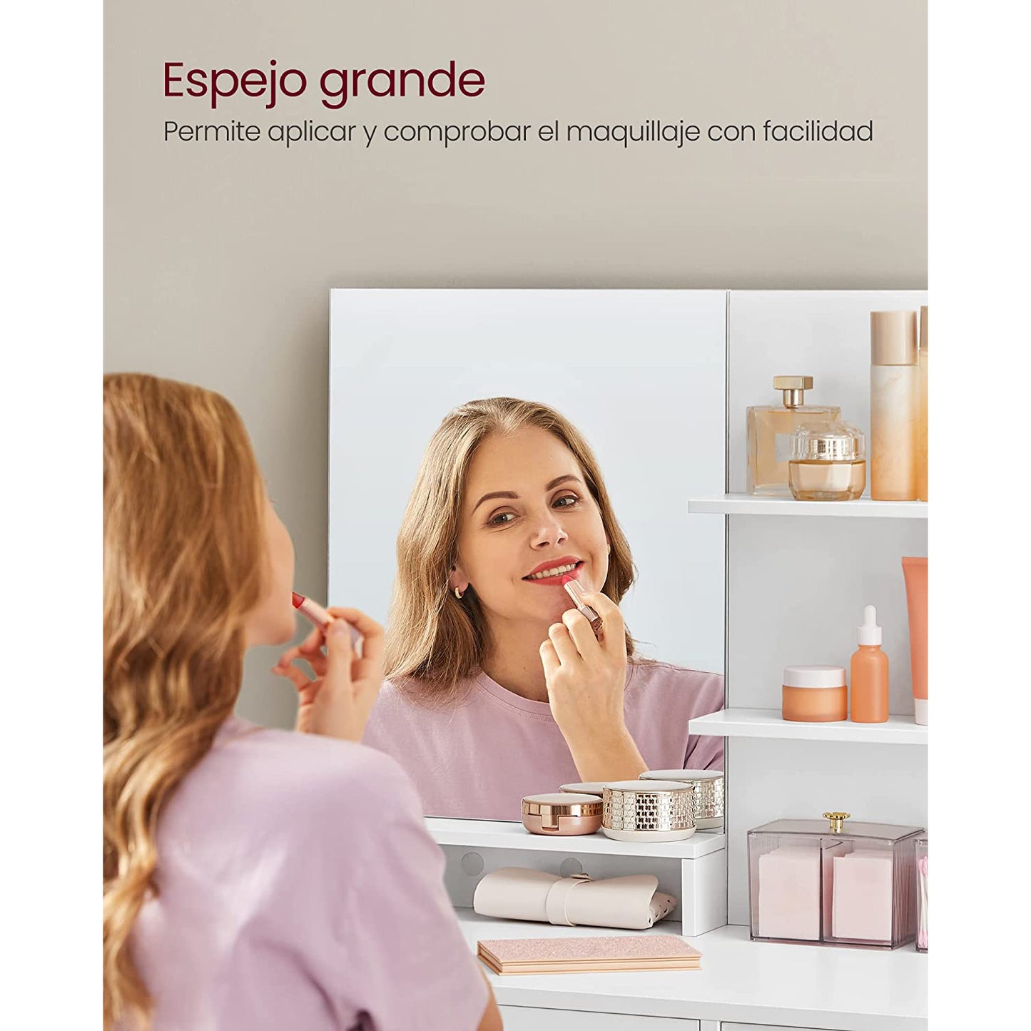 Tocador Mesa de Maquillaje con Espejo Grande con 2 Estantes Ajustables-VASAGLE