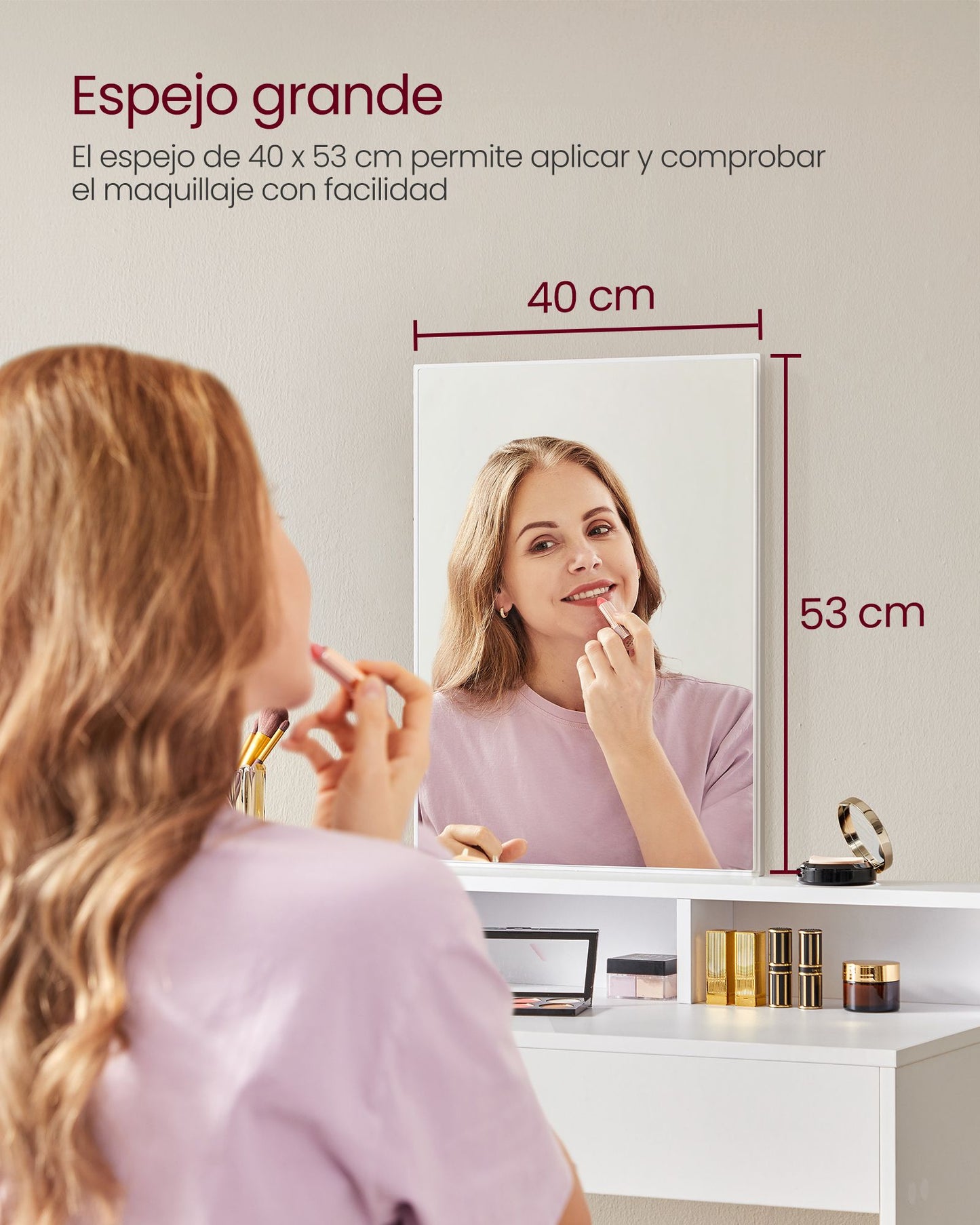 Tocador Mesa de Maquillaje con Espejo Grande Estilo Moderno Blanco-VASAGLE