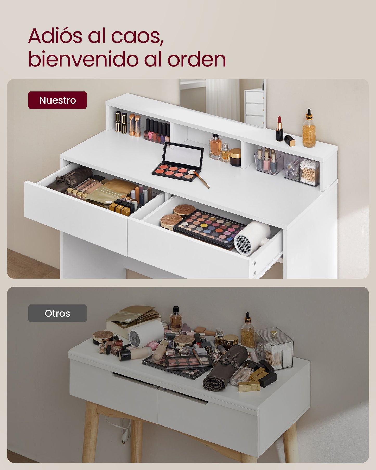 Tocador Mesa de Maquillaje con Espejo Grande Estilo Moderno Blanco-VASAGLE