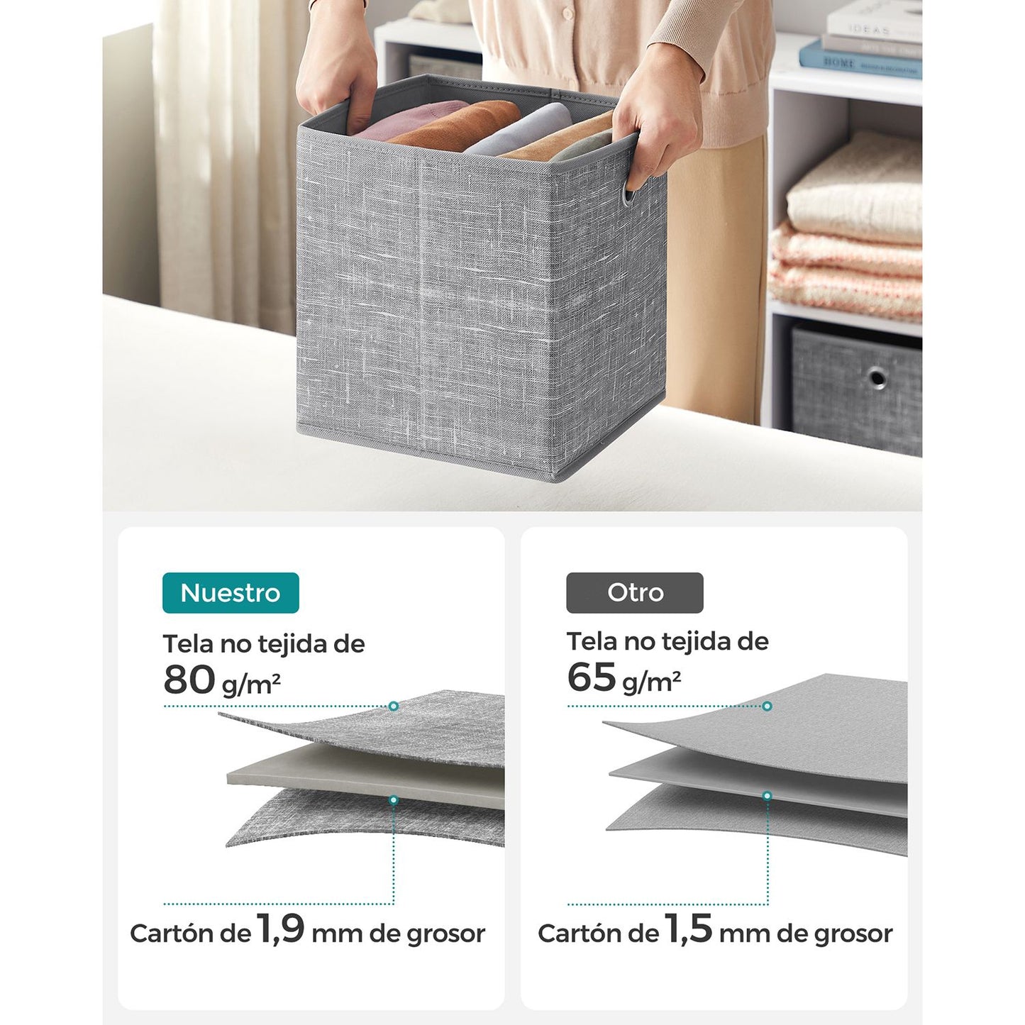 Juego de 6 Cajas Plegable Gris Jaspeado-SONGMICS