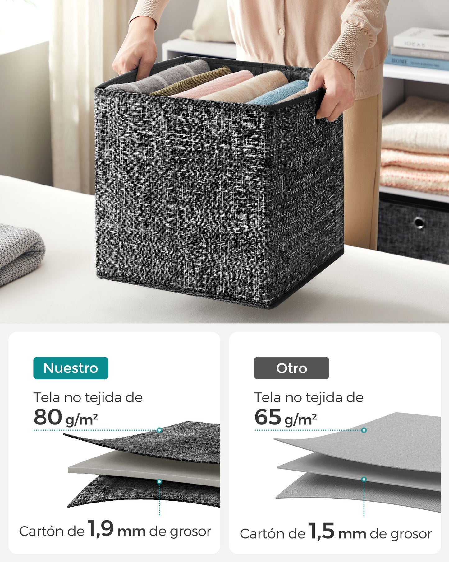 Juego de 6 Cajas Plegable Negro Jaspeado-SONGMICS