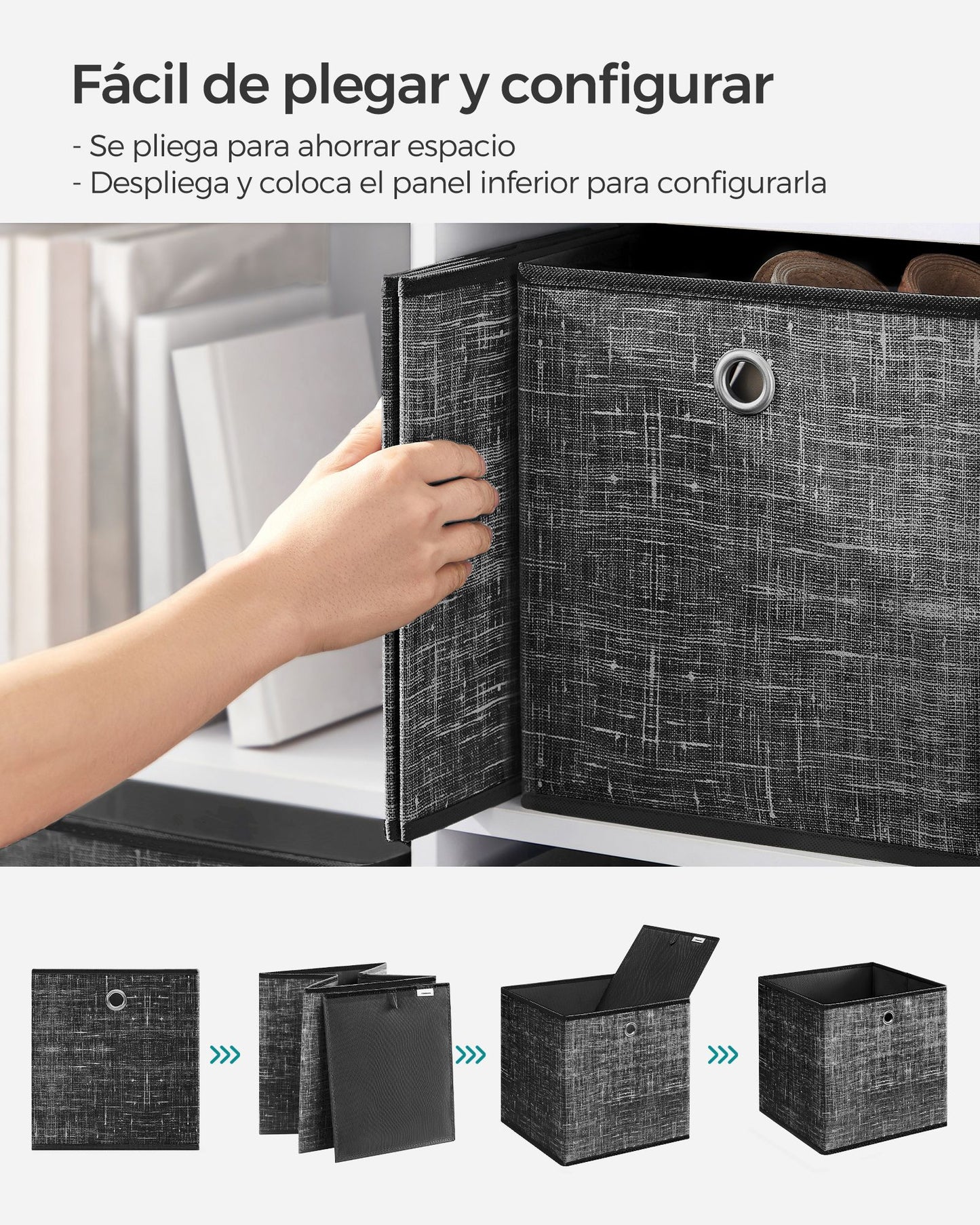 Juego de 6 Cajas Plegable Negro Jaspeado-SONGMICS