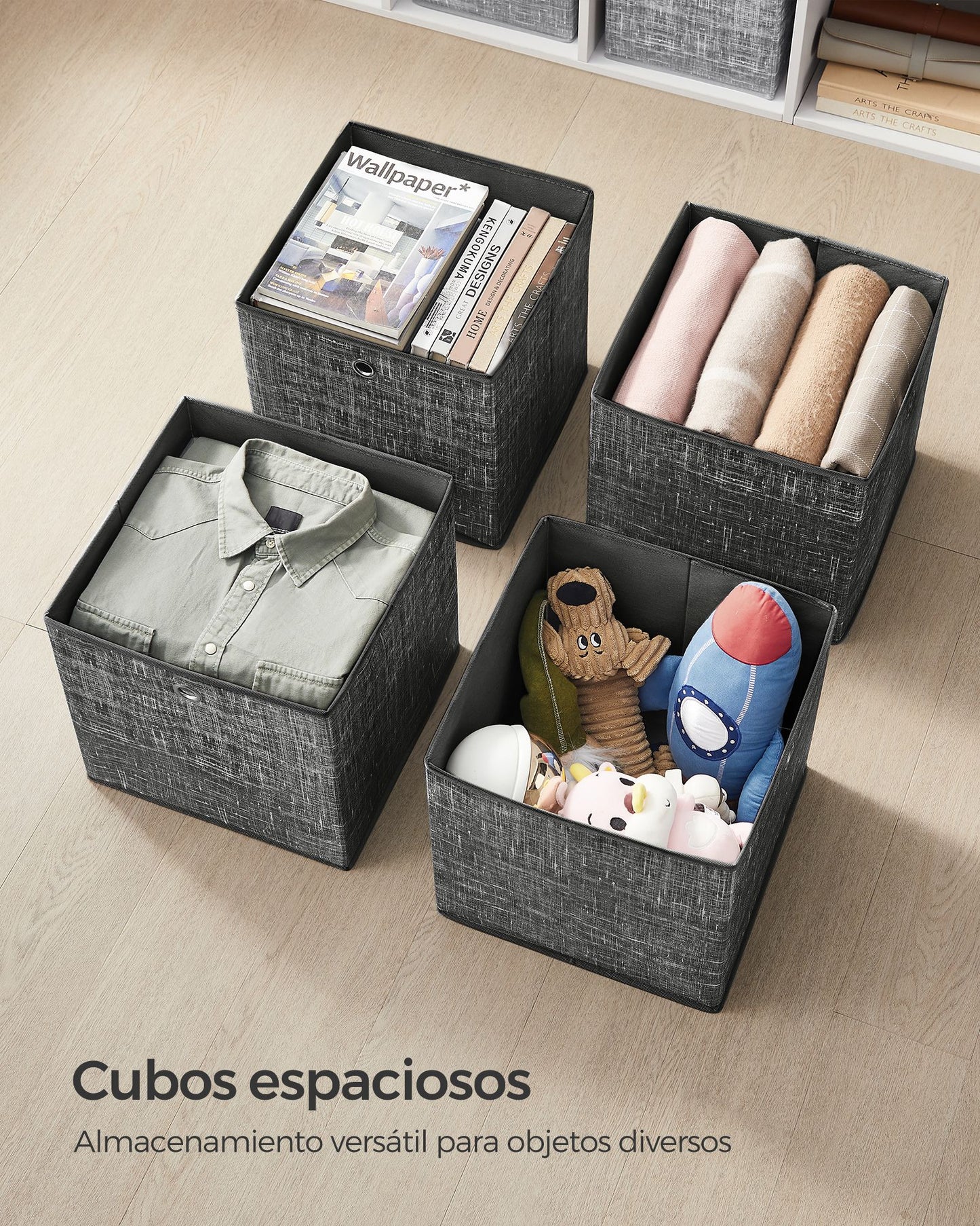 Juego de 6 Cajas Plegable Negro Jaspeado-SONGMICS