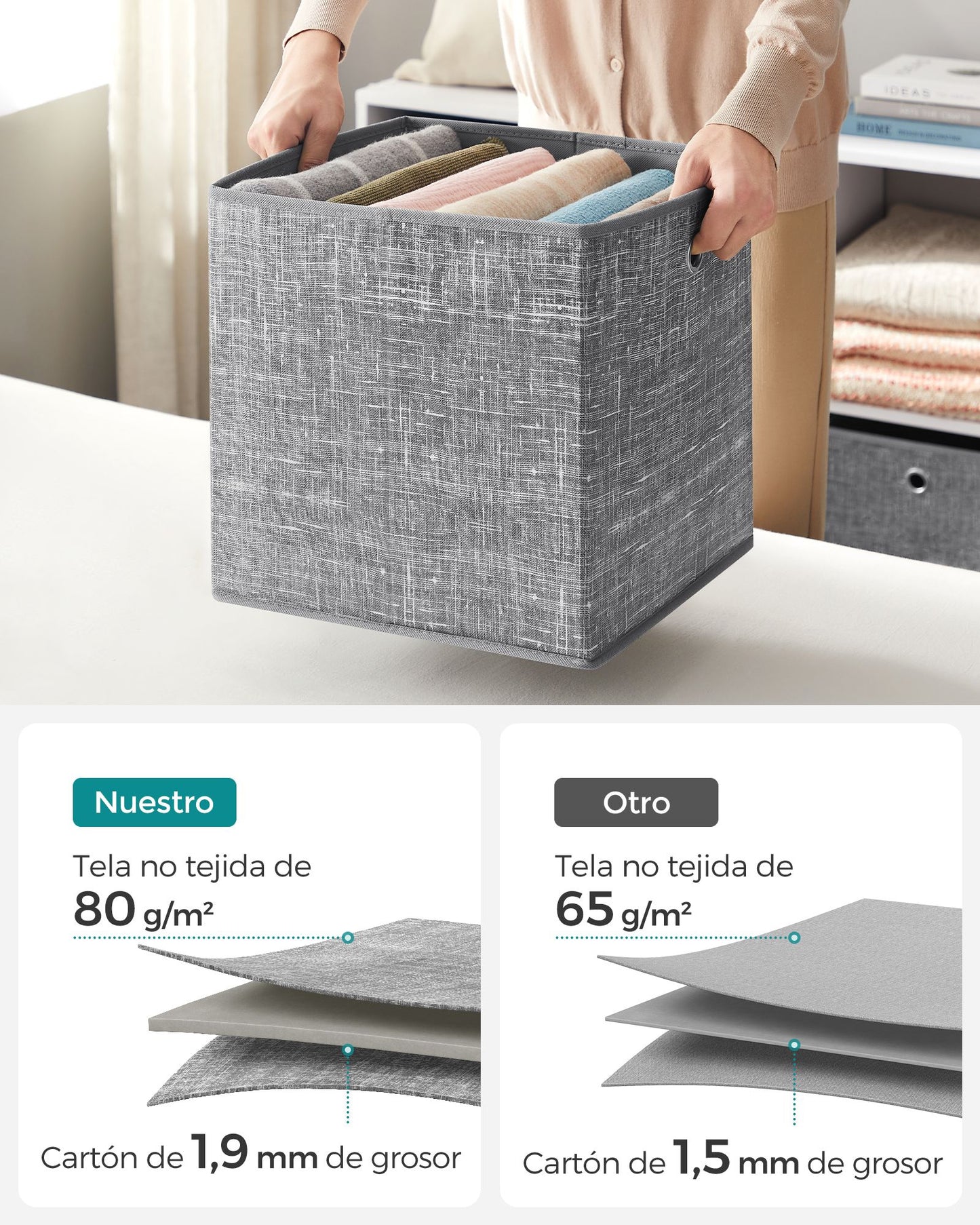 Juego de 6 Cajas Plegable Gris Jaspeado-SONGMICS