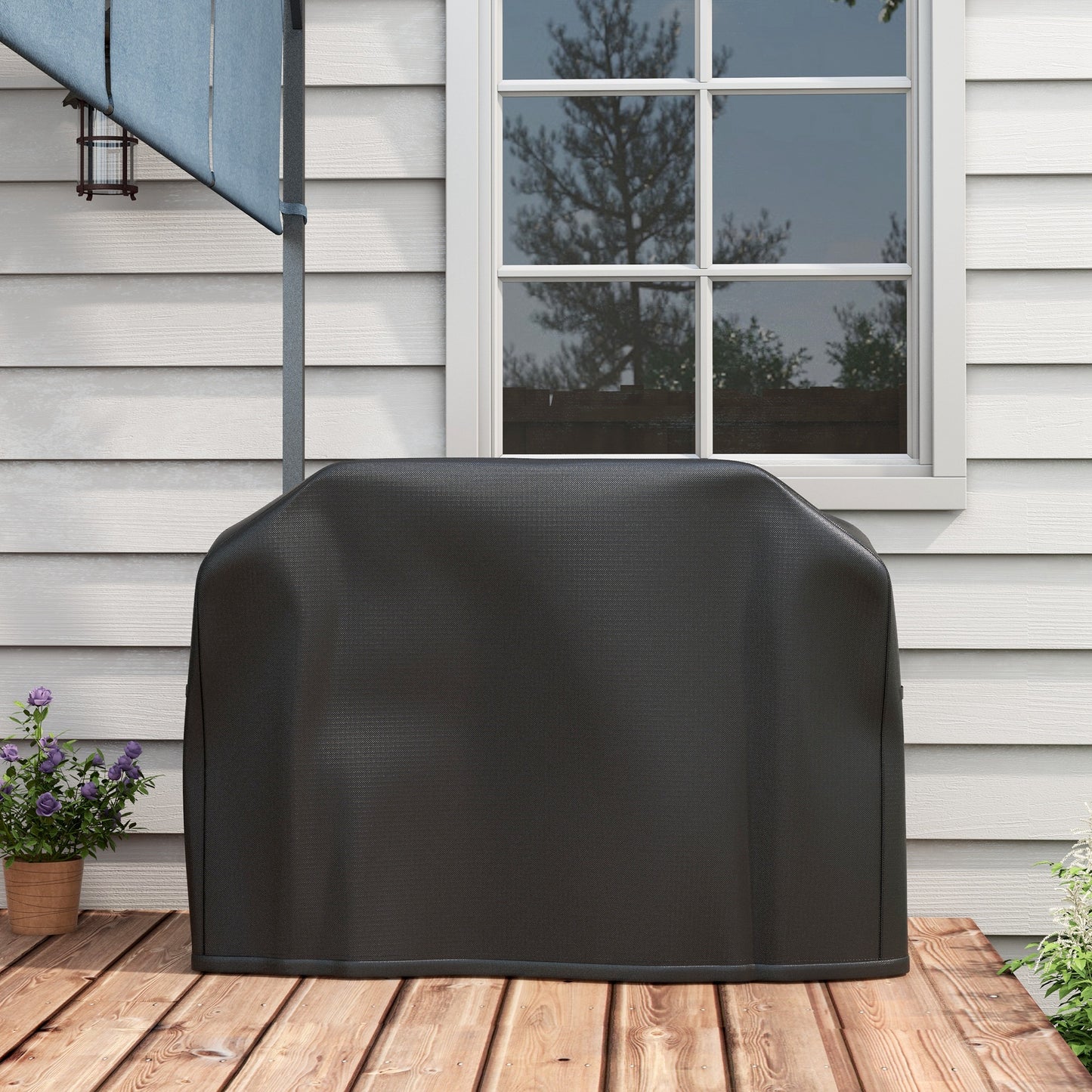 Outsunny Funda para Barbacoa Rectangular Cubierta para Parrilla de Barbacoa de Tela Oxford 420D Anti-UV Impermeable Antipolvo con Cordón 124x61x91 cm Negro