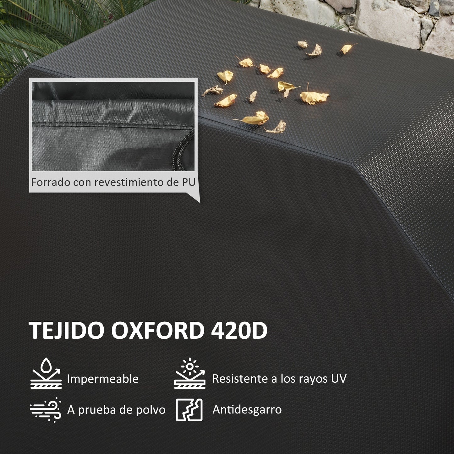 Outsunny Funda para Barbacoa Rectangular Cubierta para Parrilla de Barbacoa de Tela Oxford 420D Anti-UV Impermeable Antipolvo con Cordón 124x61x91 cm Negro