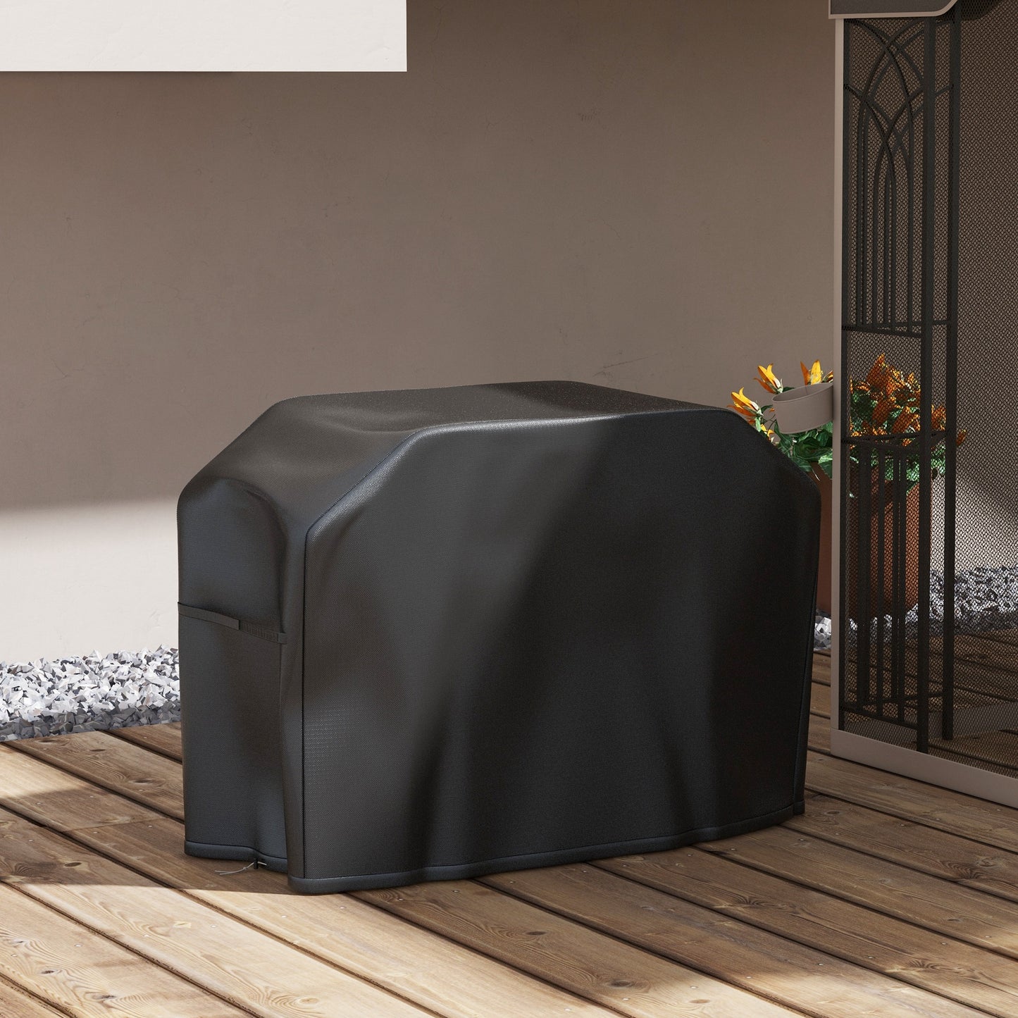 Outsunny Funda para Barbacoa Rectangular Cubierta para Parrilla de Barbacoa de Tela Oxford 420D Anti-UV Impermeable Antipolvo con Cordón 124x61x91 cm Negro