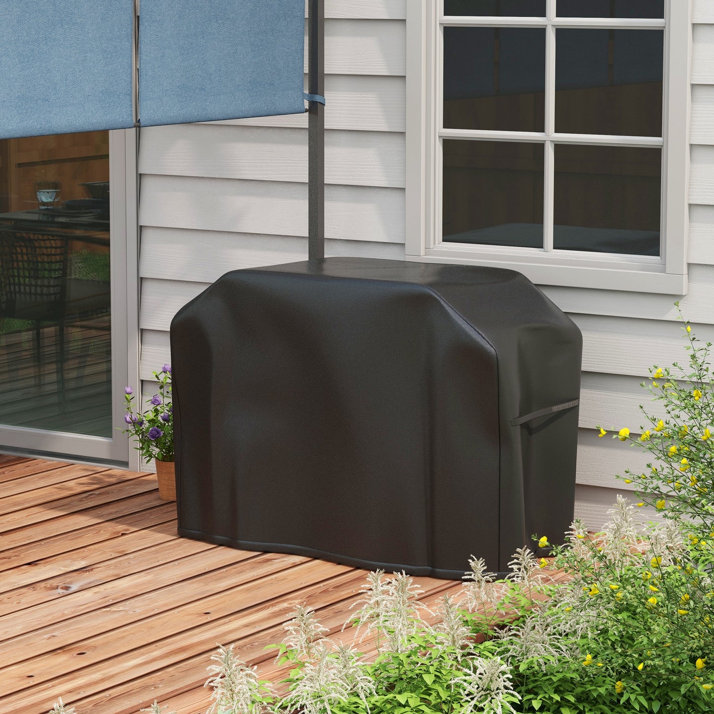 Outsunny Funda para Barbacoa Rectangular Cubierta para Parrilla de Barbacoa de Tela Oxford 420D Anti-UV Impermeable Antipolvo con Cordón 124x61x91 cm Negro