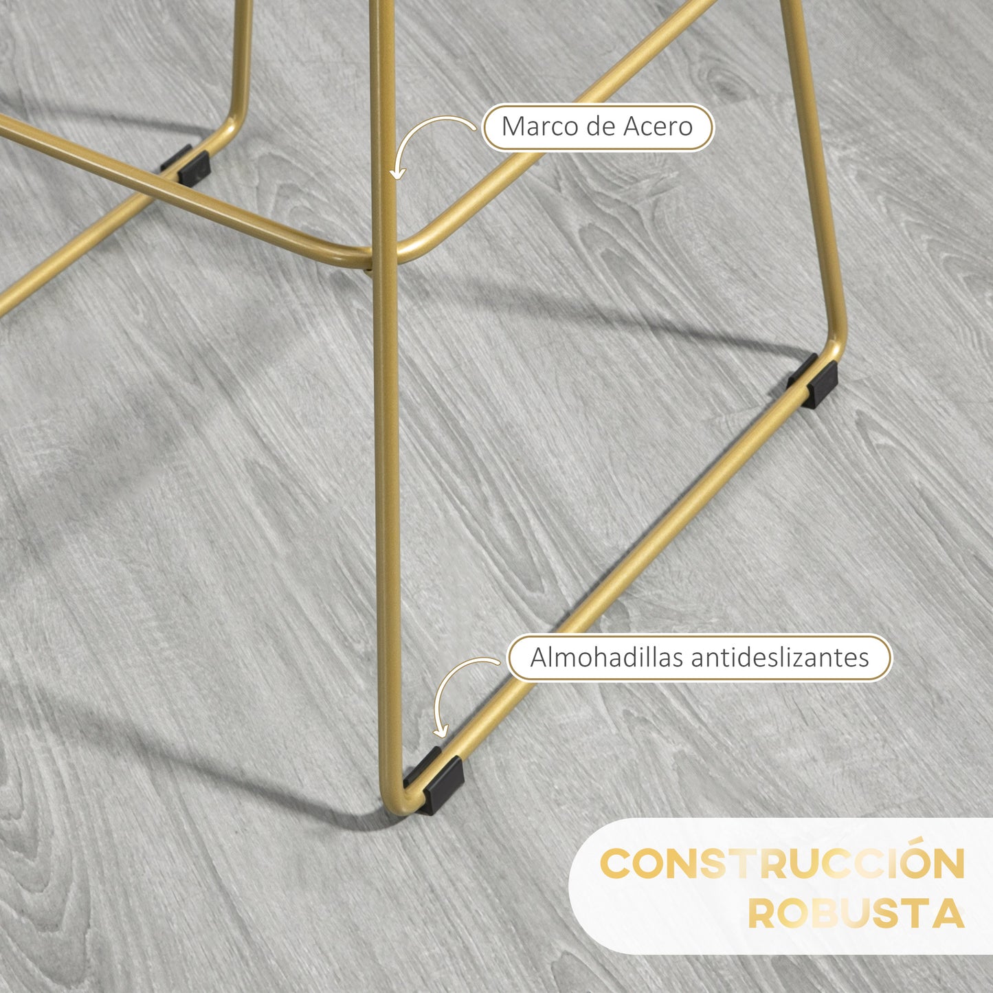 HOMCOM Conjunto de 4 Taburetes de Bar Taburetes Altos de Cocina con Cojín de Terciopelo Respaldo y Reposapiés Estilo Moderno Carga 120 kg para Comedor Sala 46,5x48x93 cm Dorado