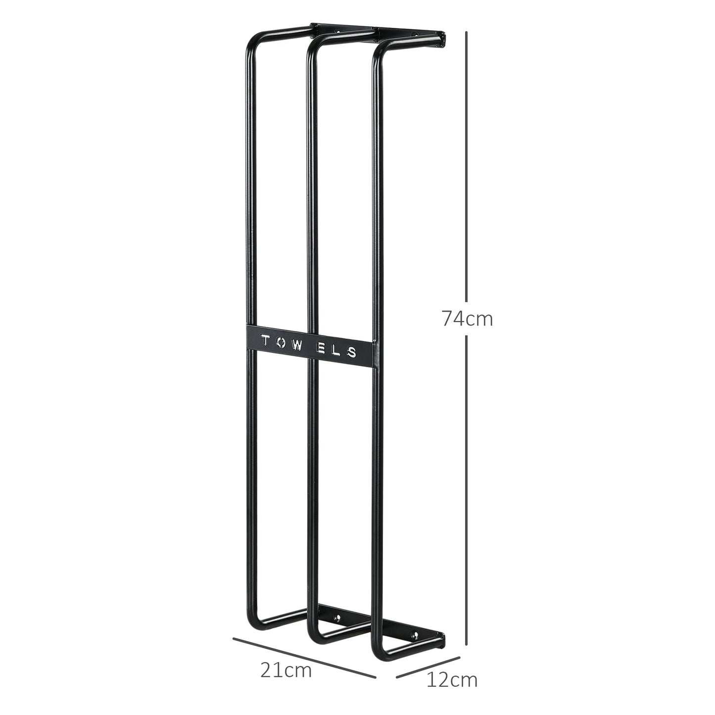 HOMCOM Toallero de Baño Moderno Toallero de Pared con 3 Barras y Marco de Metal Soporte de Toallas para Hotel 21x12x74 cm Negro